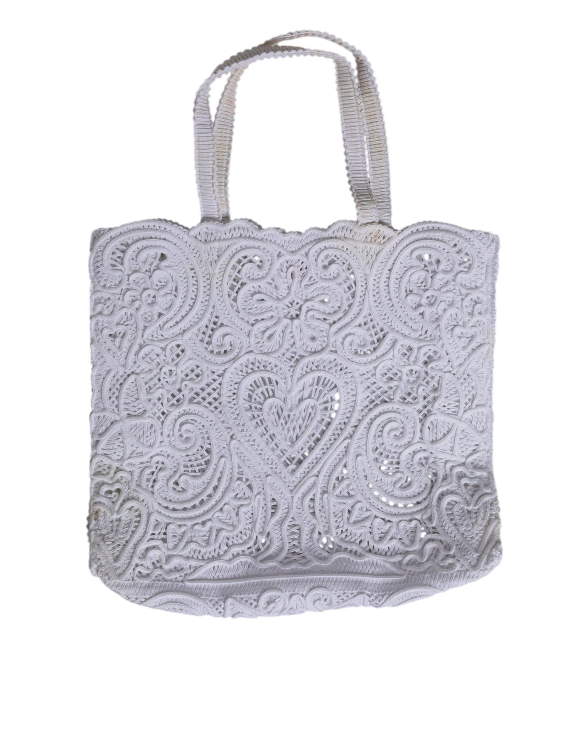 Dolce & Gabbana White Cordonetto Lace Beatrice Tote Shopping Bag