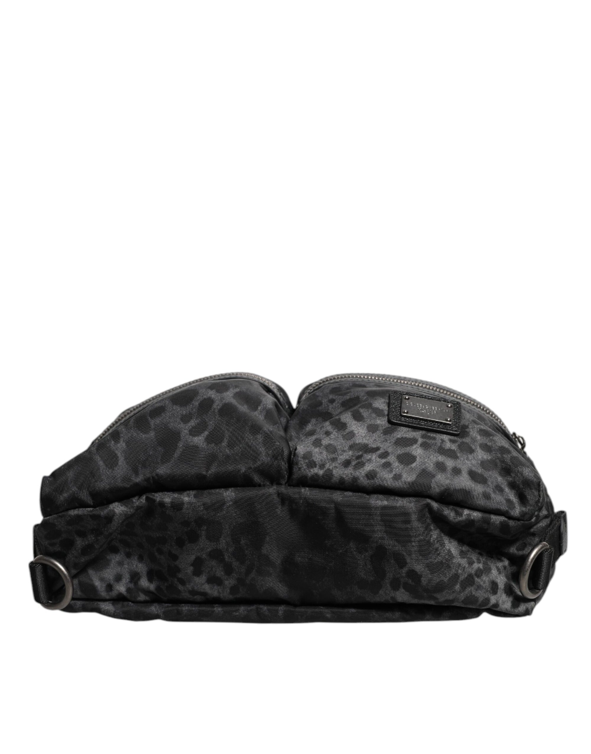 Dolce & Gabbana Black Gray Leopard DG Logo Belt Waist Fanny Pack Bag