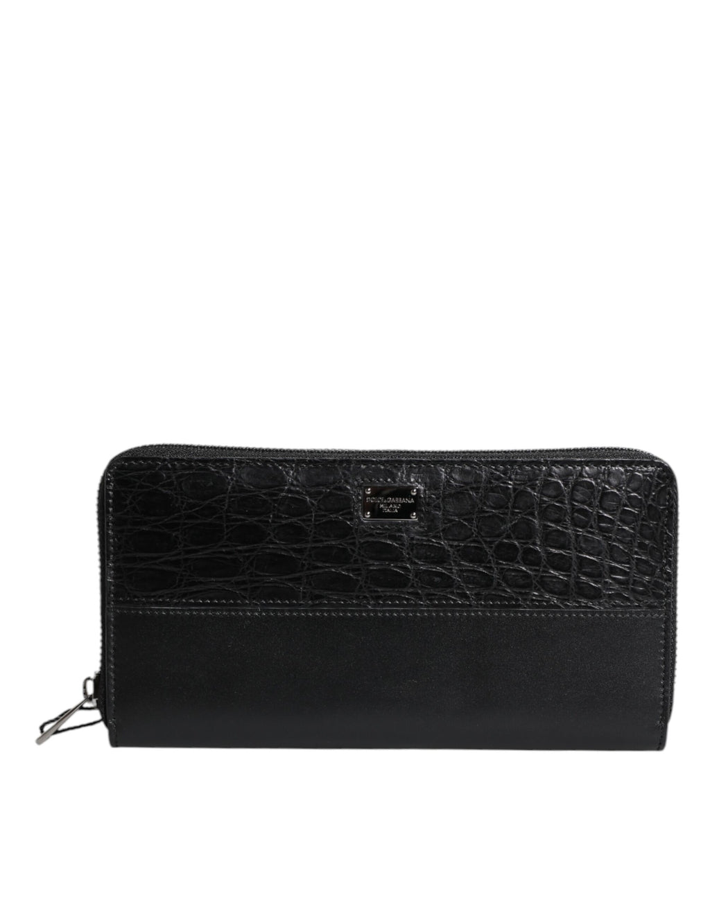 Dolce & Gabbana Black Leather Logo Plaque Zip Around Continental Wallet