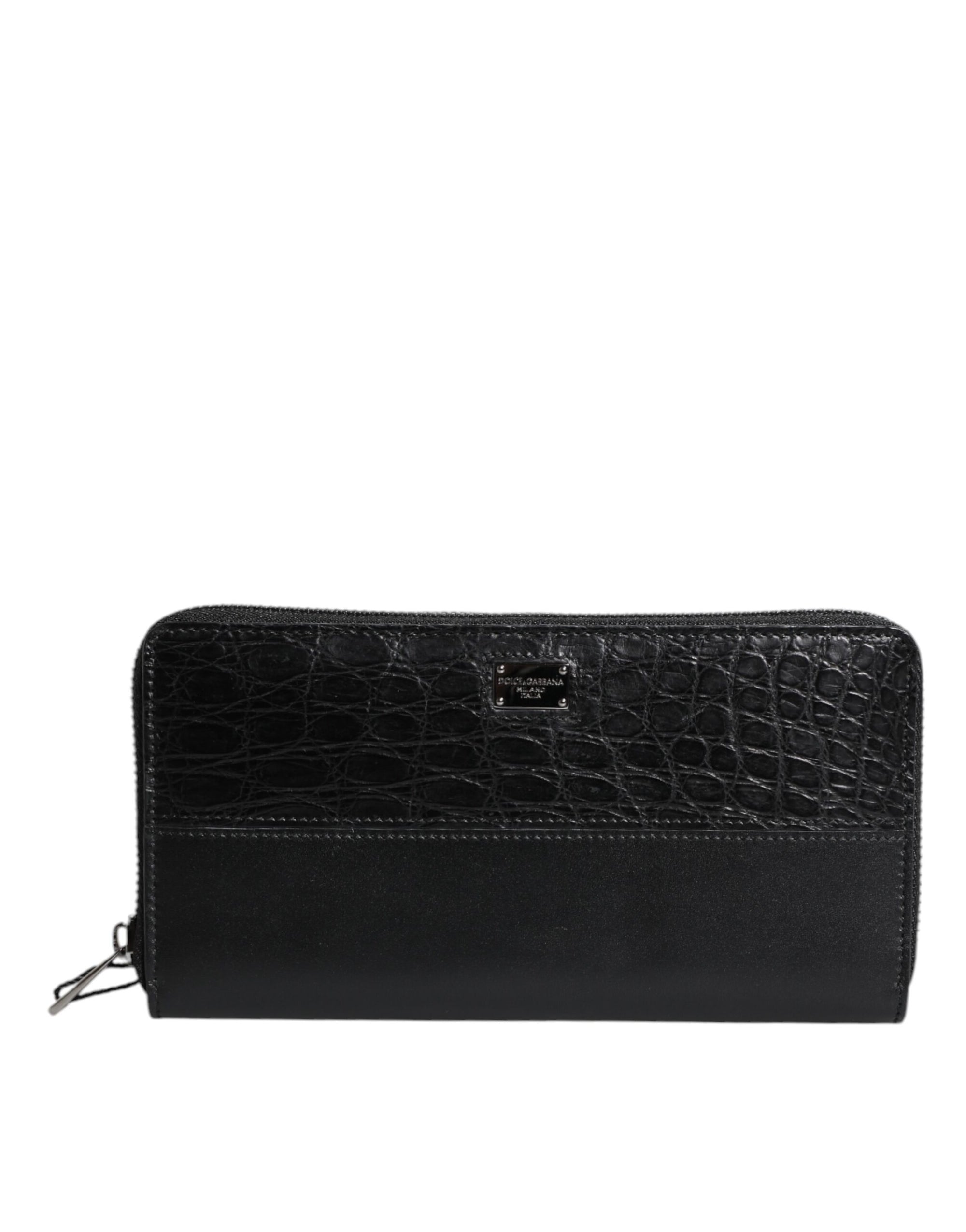 Dolce & Gabbana Black Leather Logo Plaque Zip Around Continental Wallet