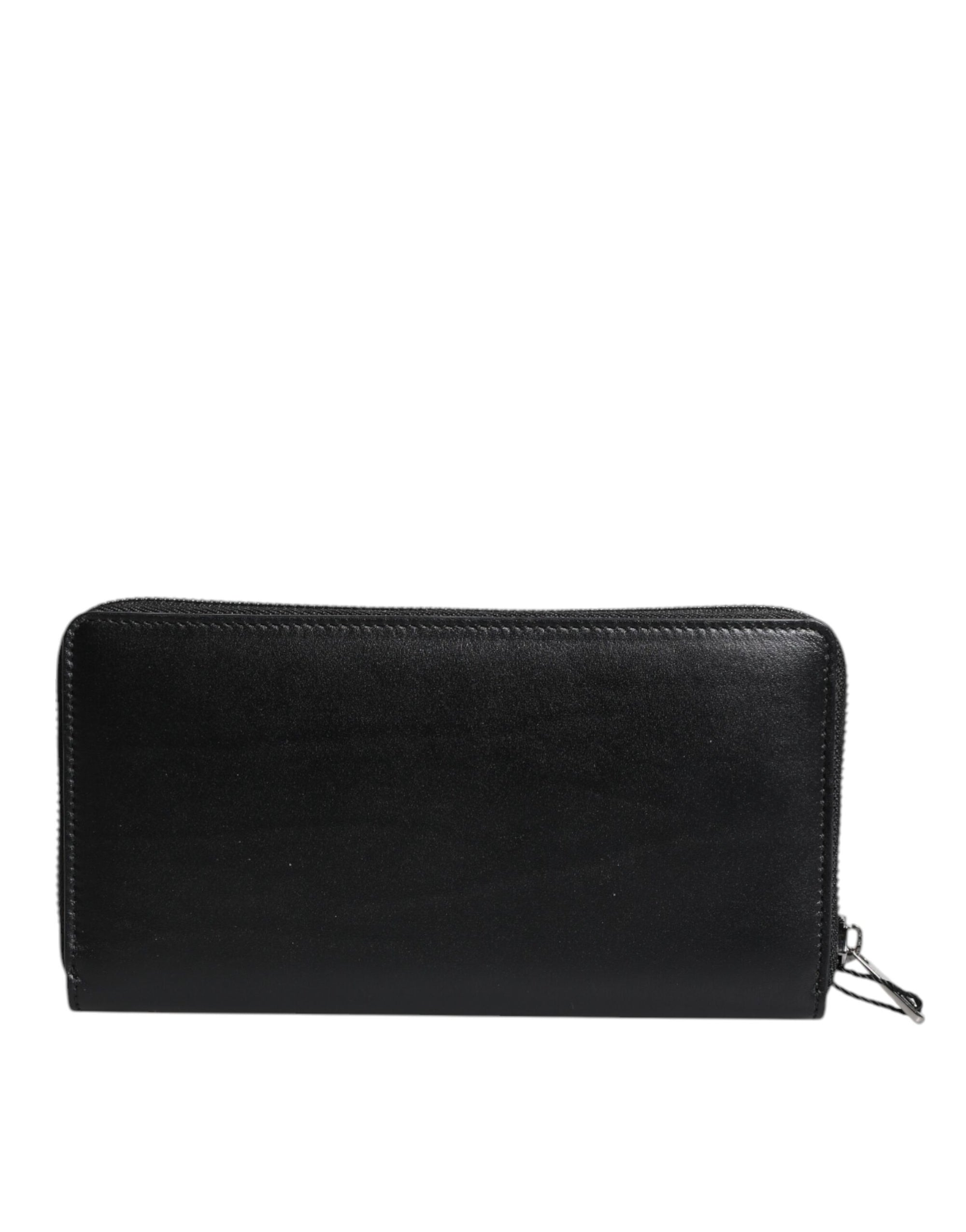 Dolce & Gabbana Black Leather Logo Plaque Zip Around Continental Wallet
