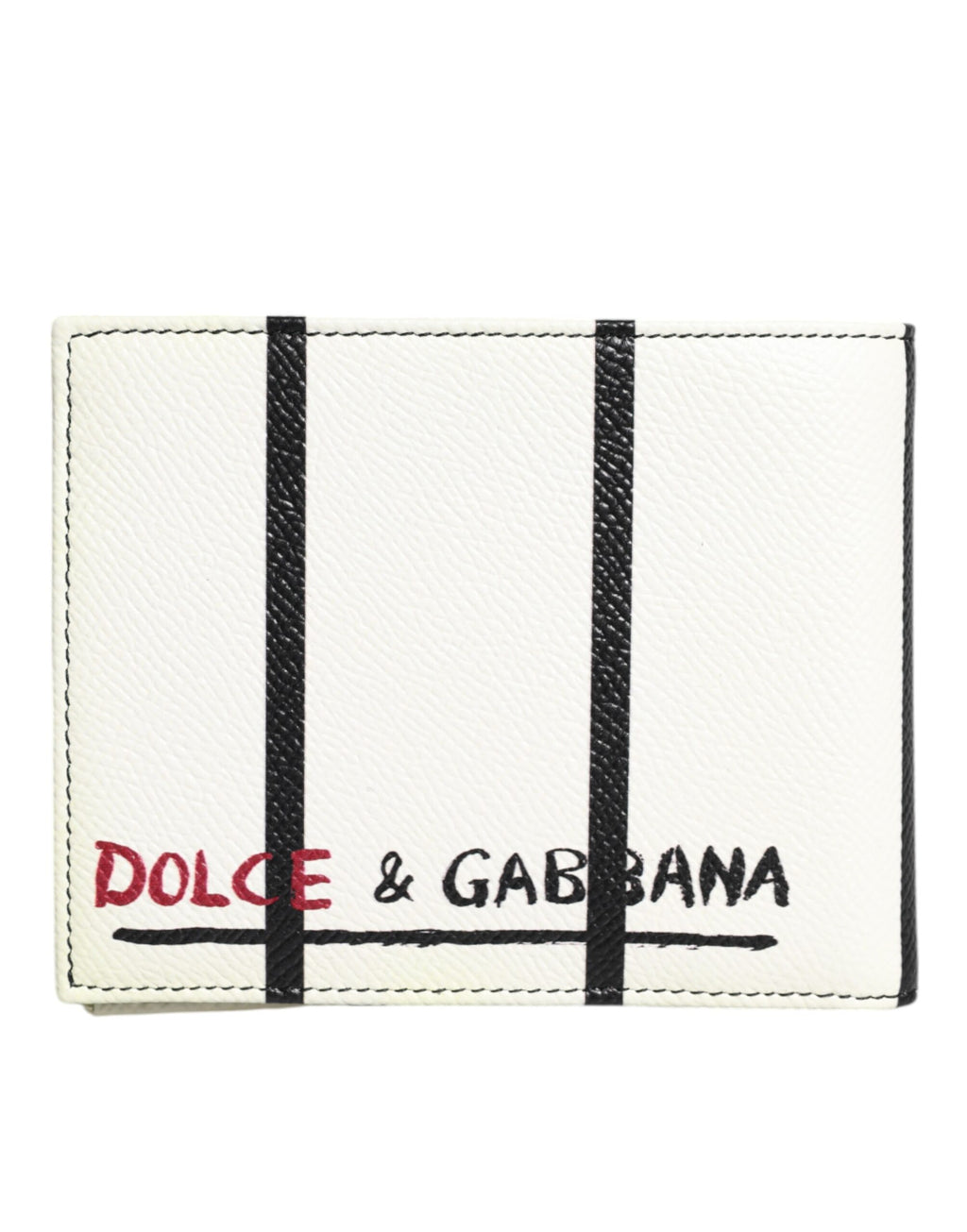 Dolce & Gabbana White Leather DG Crown Royals Bifold Card Holder Wallet