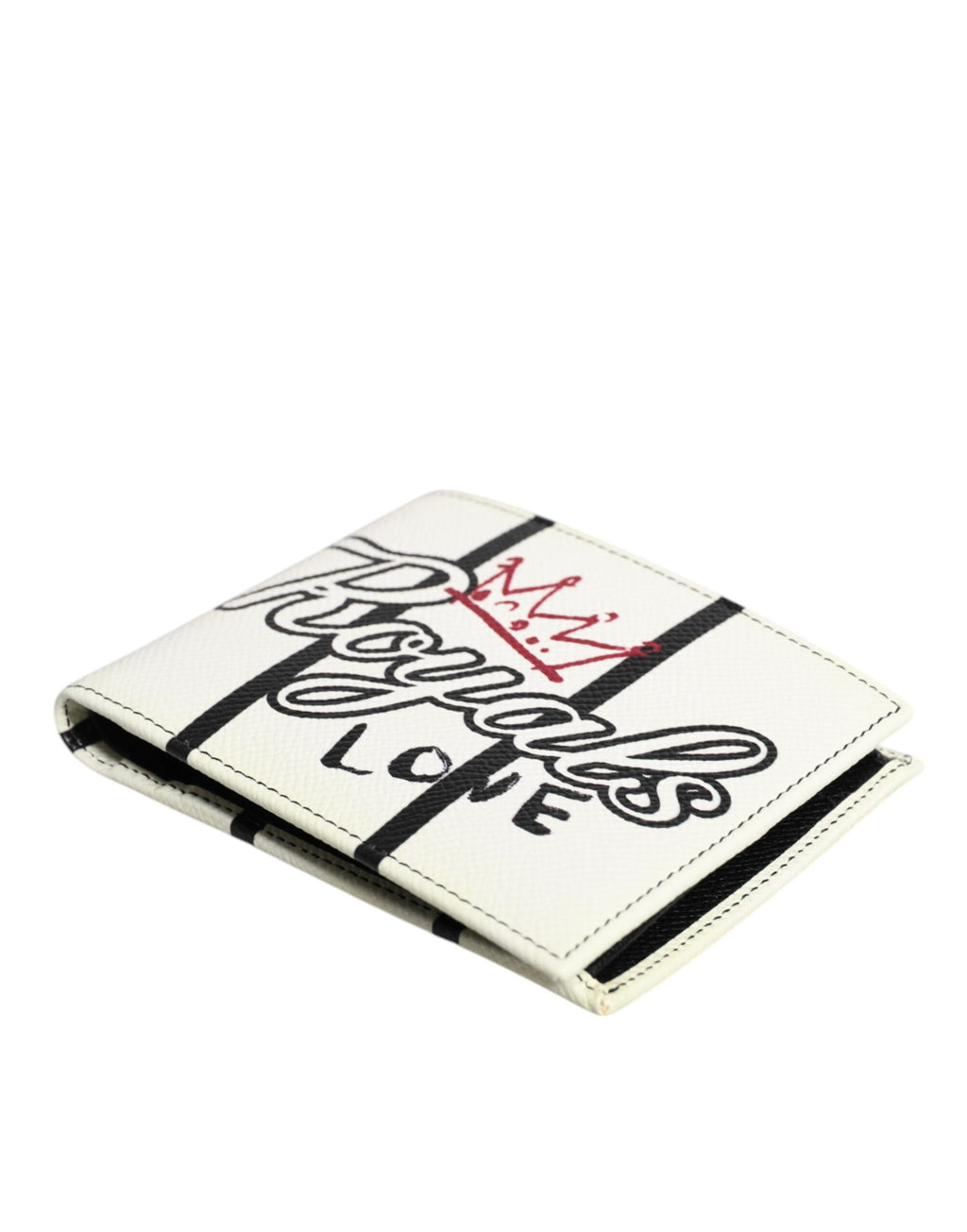 Dolce & Gabbana White Leather DG Crown Royals Bifold Card Holder Wallet