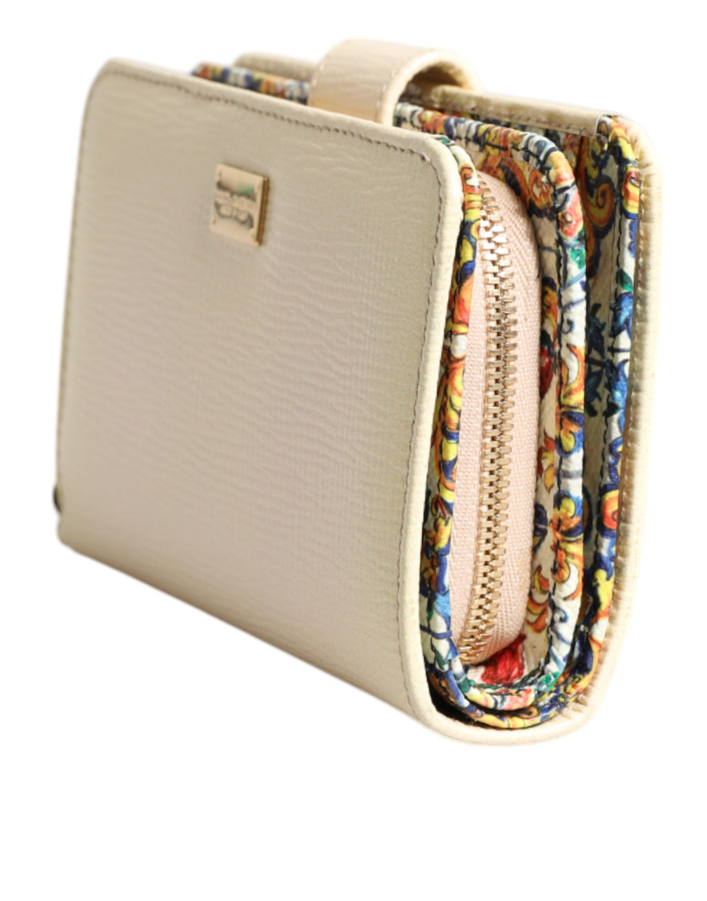 Dolce & Gabbana Ivory Calf Leather Compact Logo Plaque Card Holder Wallet