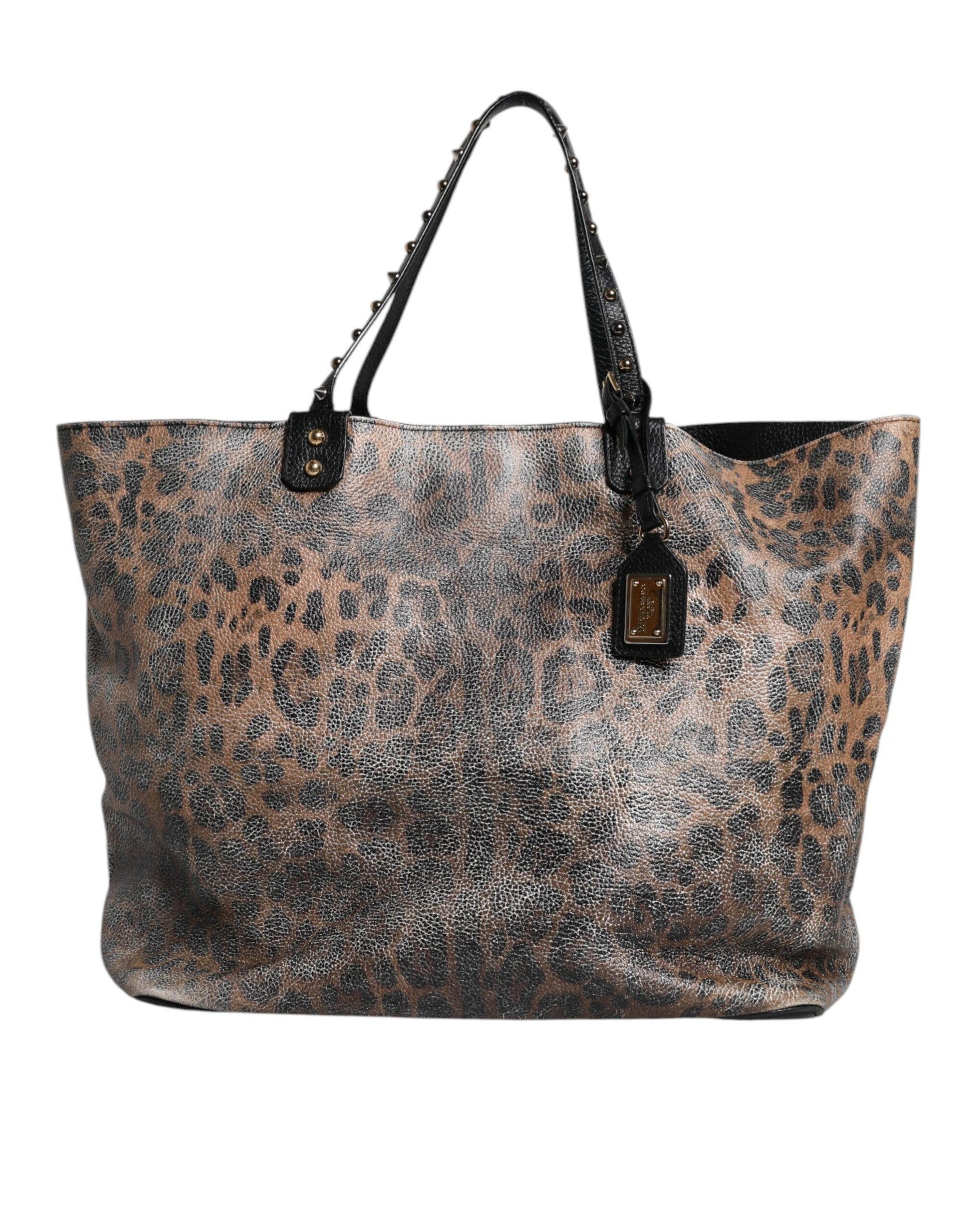 Dolce & Gabbana Brown Leopard BEATRICE Leather Logo Plaque Tote Bag