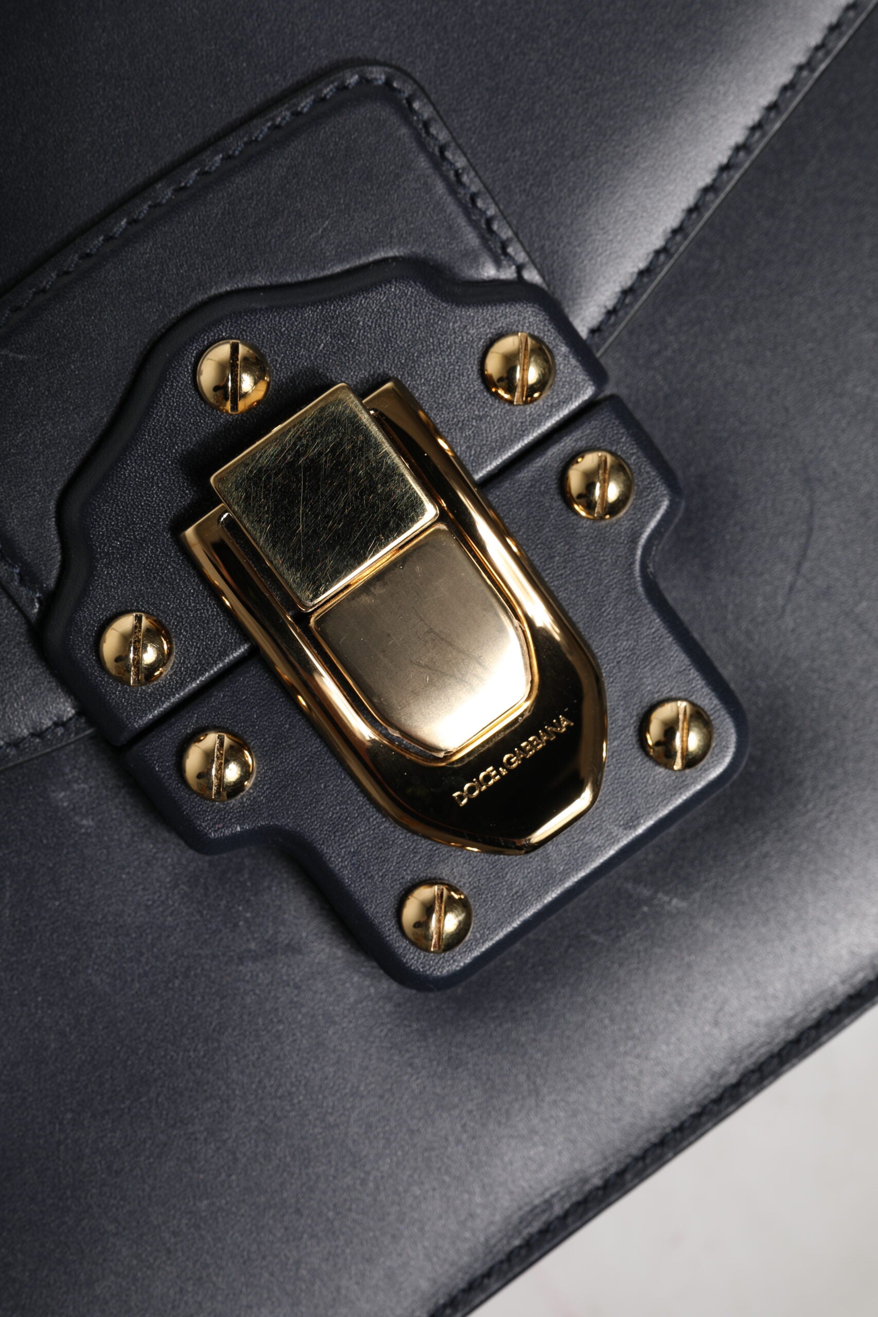 Dolce & Gabbana Black Leather Logo Gold Crossbody Purse Bag