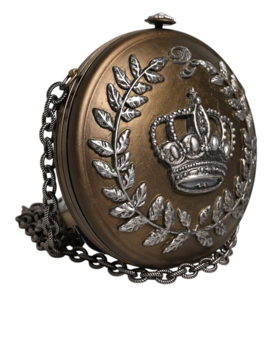 Dolce & Gabbana Gold Brass Metal DG Crown Clutch Crossbody Bag