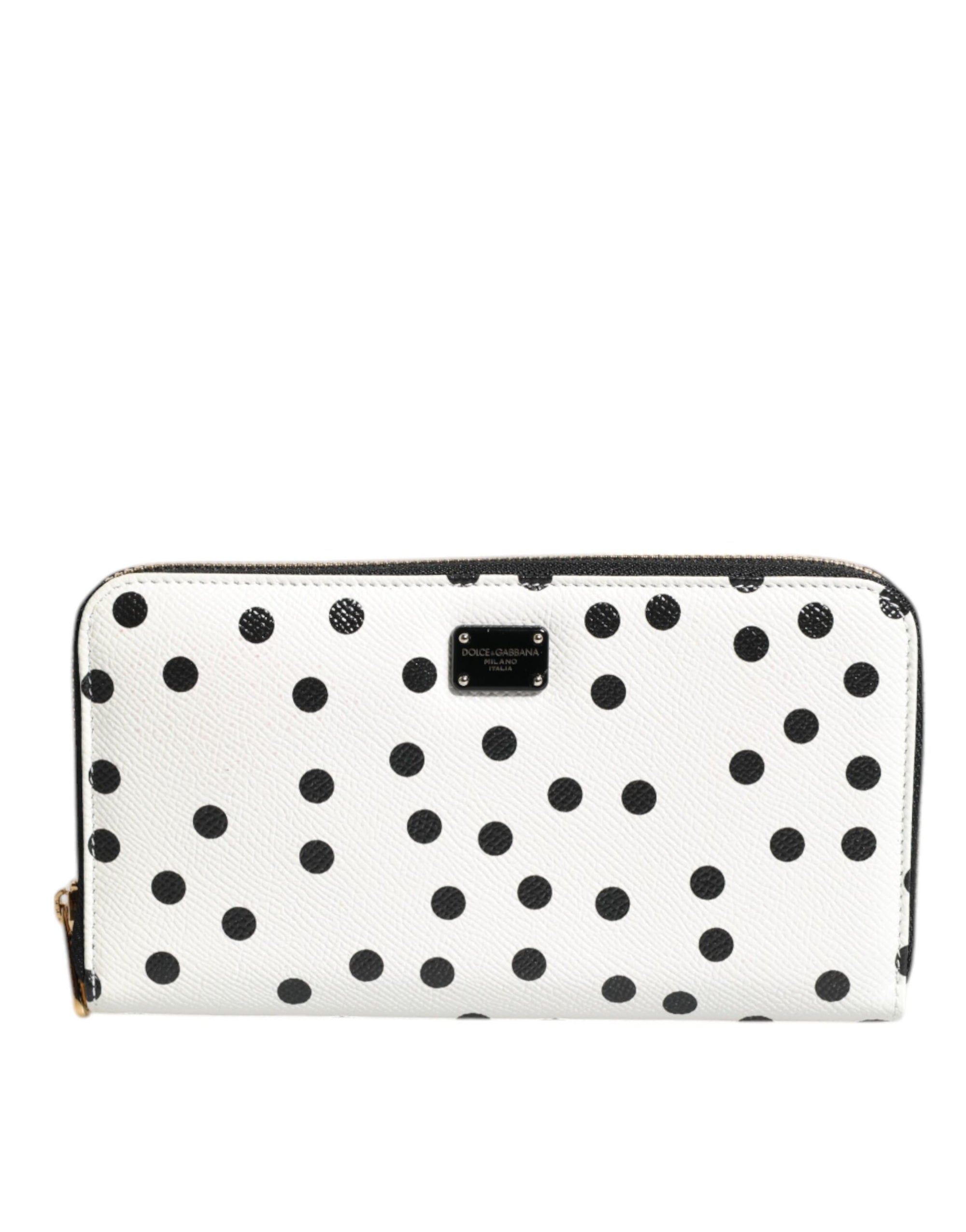 Dolce & Gabbana White Black Striped Leather Zip Around Continental Wallet