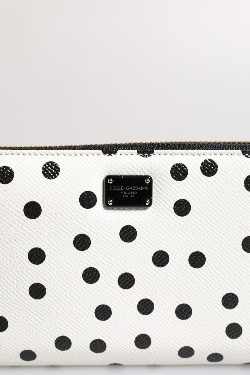 Dolce & Gabbana White Black Striped Leather Zip Around Continental Wallet