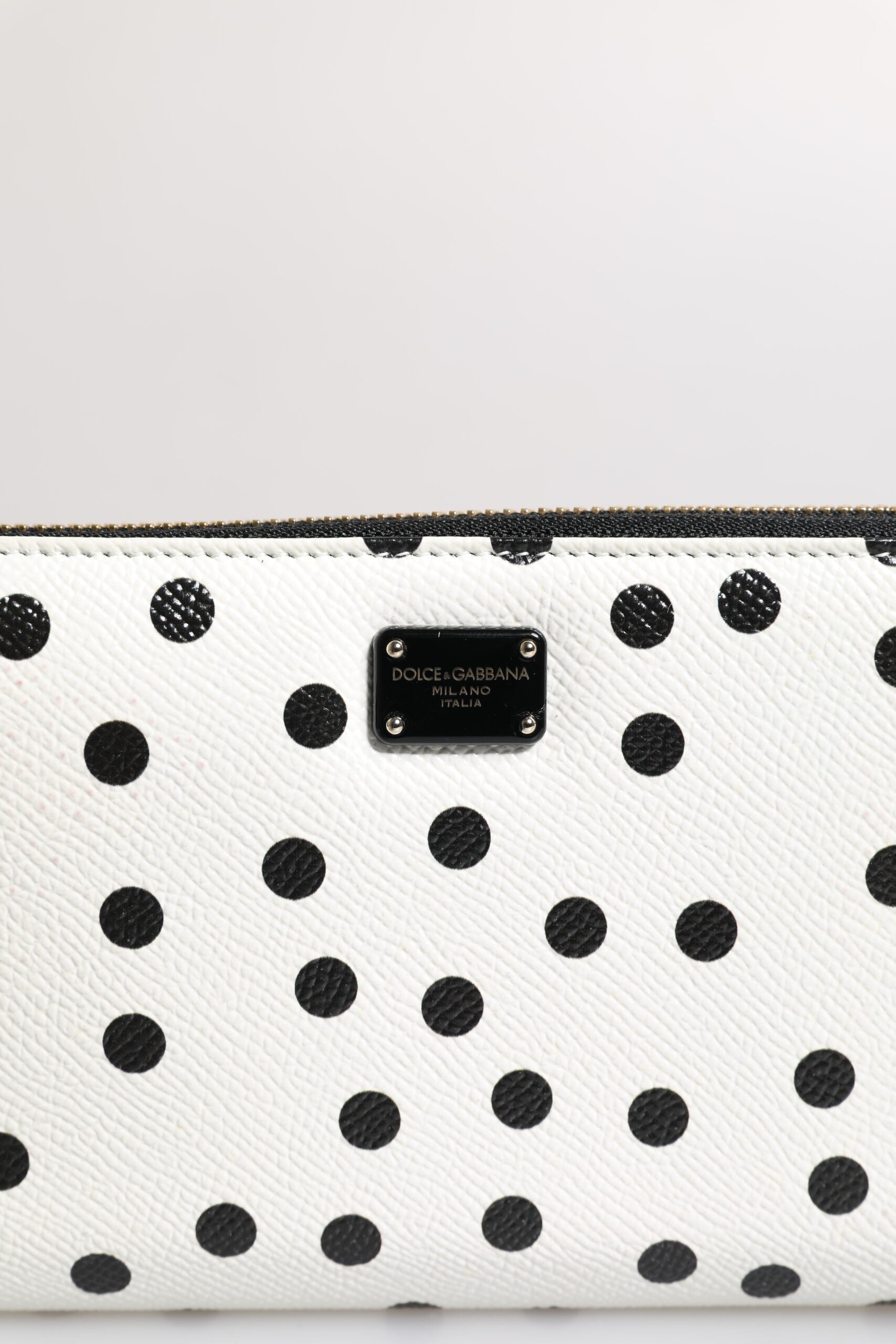 Dolce & Gabbana White Black Striped Leather Zip Around Continental Wallet