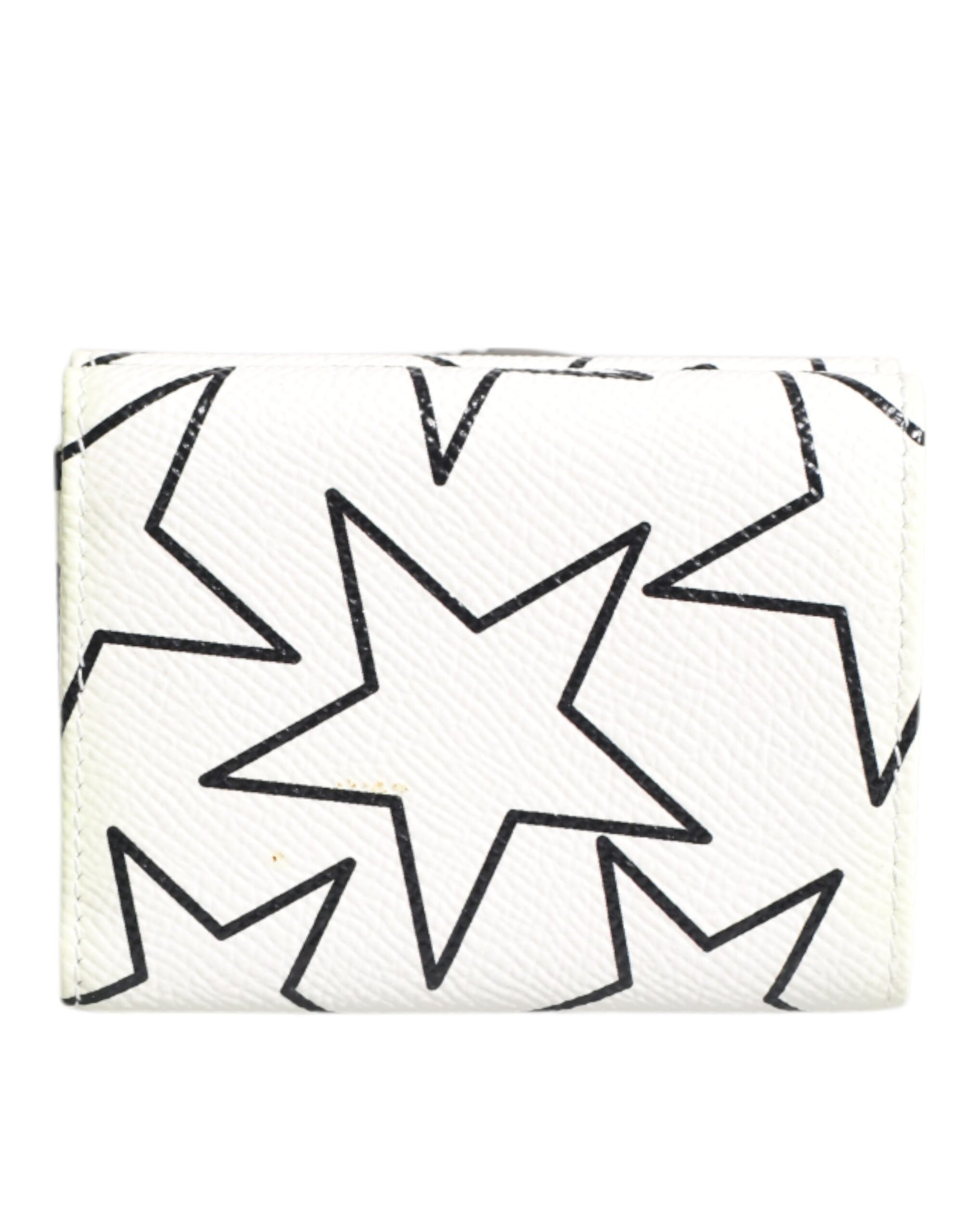 Dolce & Gabbana White Leather Trifold DG Star Print Card Holder Wallet