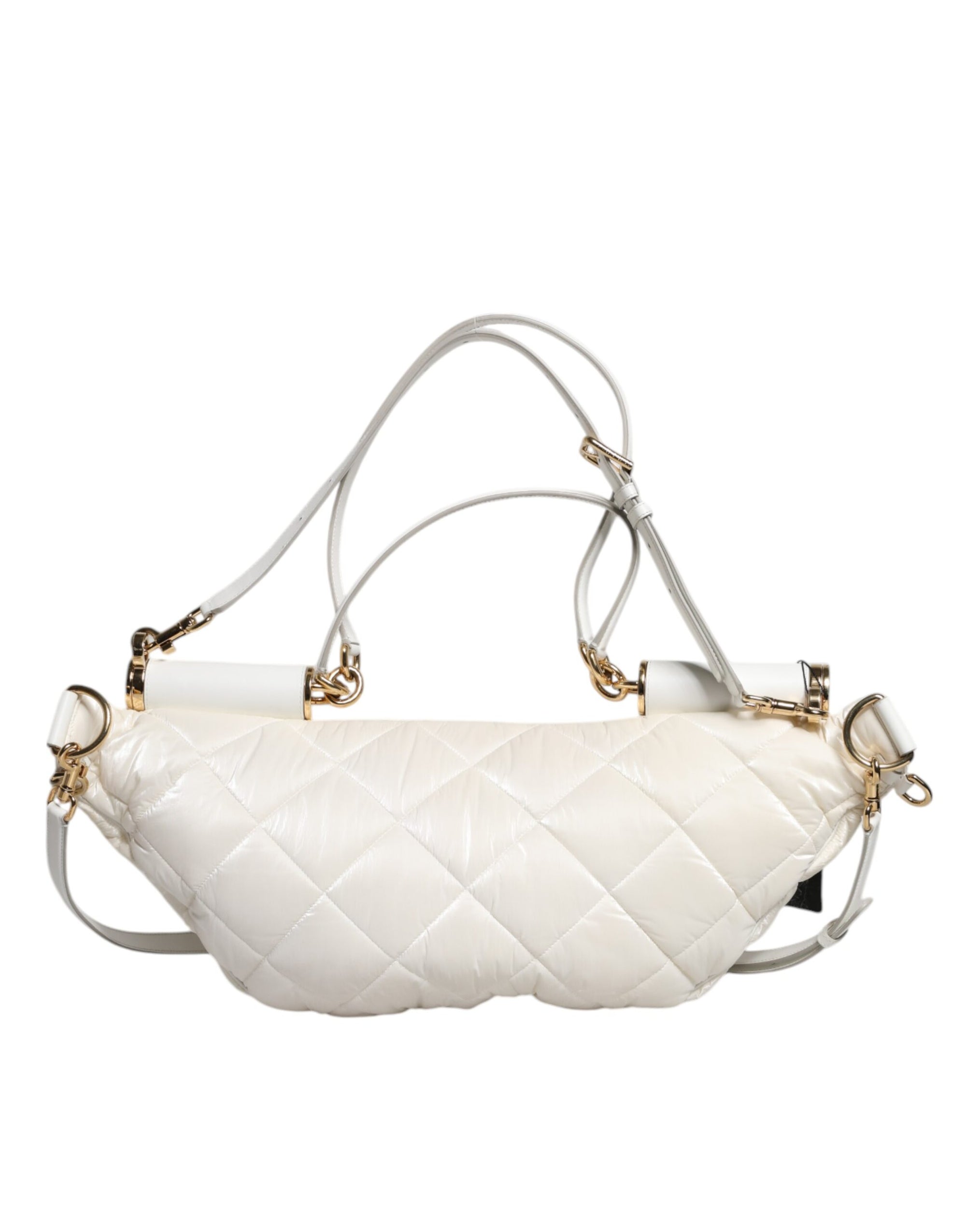 Dolce & Gabbana White Quilted Logo Plaque Belt Waist Fanny Pack Bag