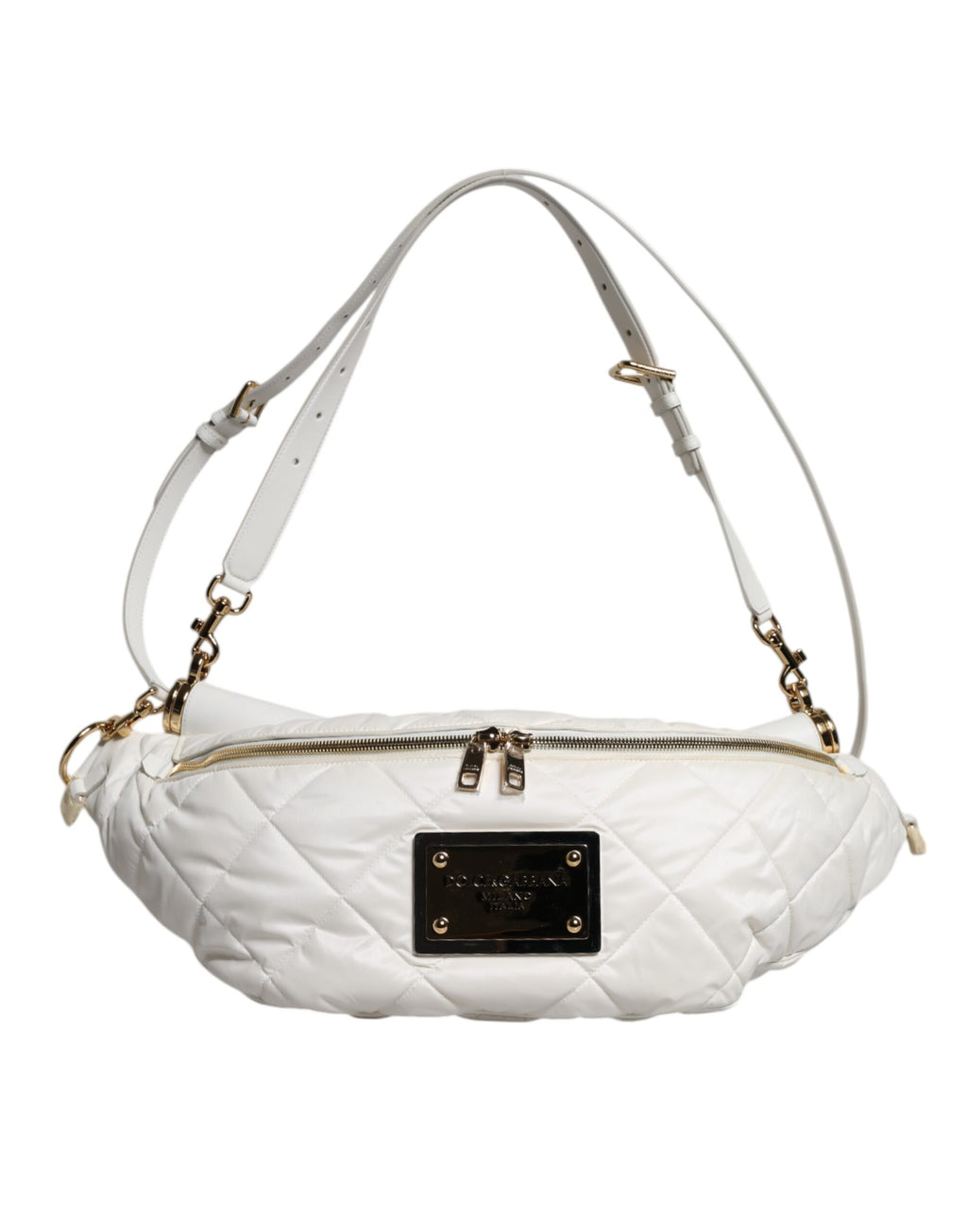 Dolce & Gabbana White Quilted Logo Plaque Belt Waist Fanny Pack Bag
