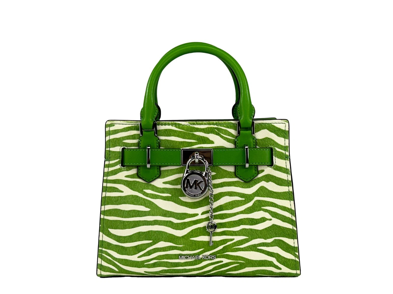 Michael Kors Hamilton Small Leather Zebra Print Satchel Crossbody Jungle Green