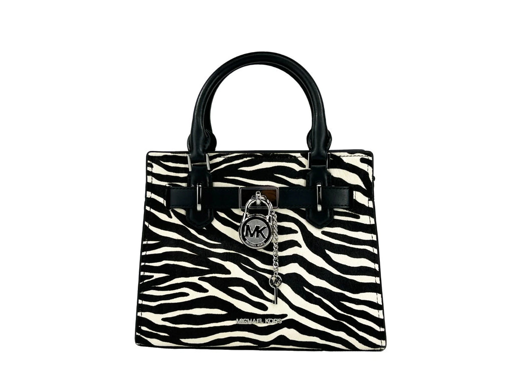 Michael Kors Hamilton Small Leather Zebra Print Satchel Crossbody Black/White