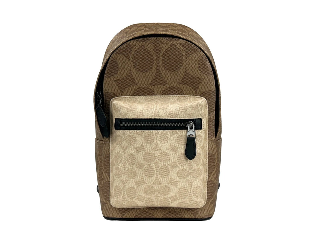COACH West Color Block Leather Sling Pack Backpack Bag Sand