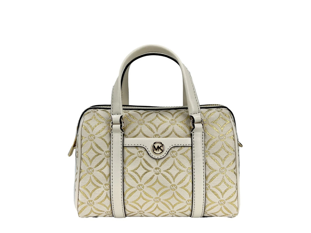 Michael Kors Travel Small Pebbled Leather Duffle Crossbody Handbag Pale Gold Multi