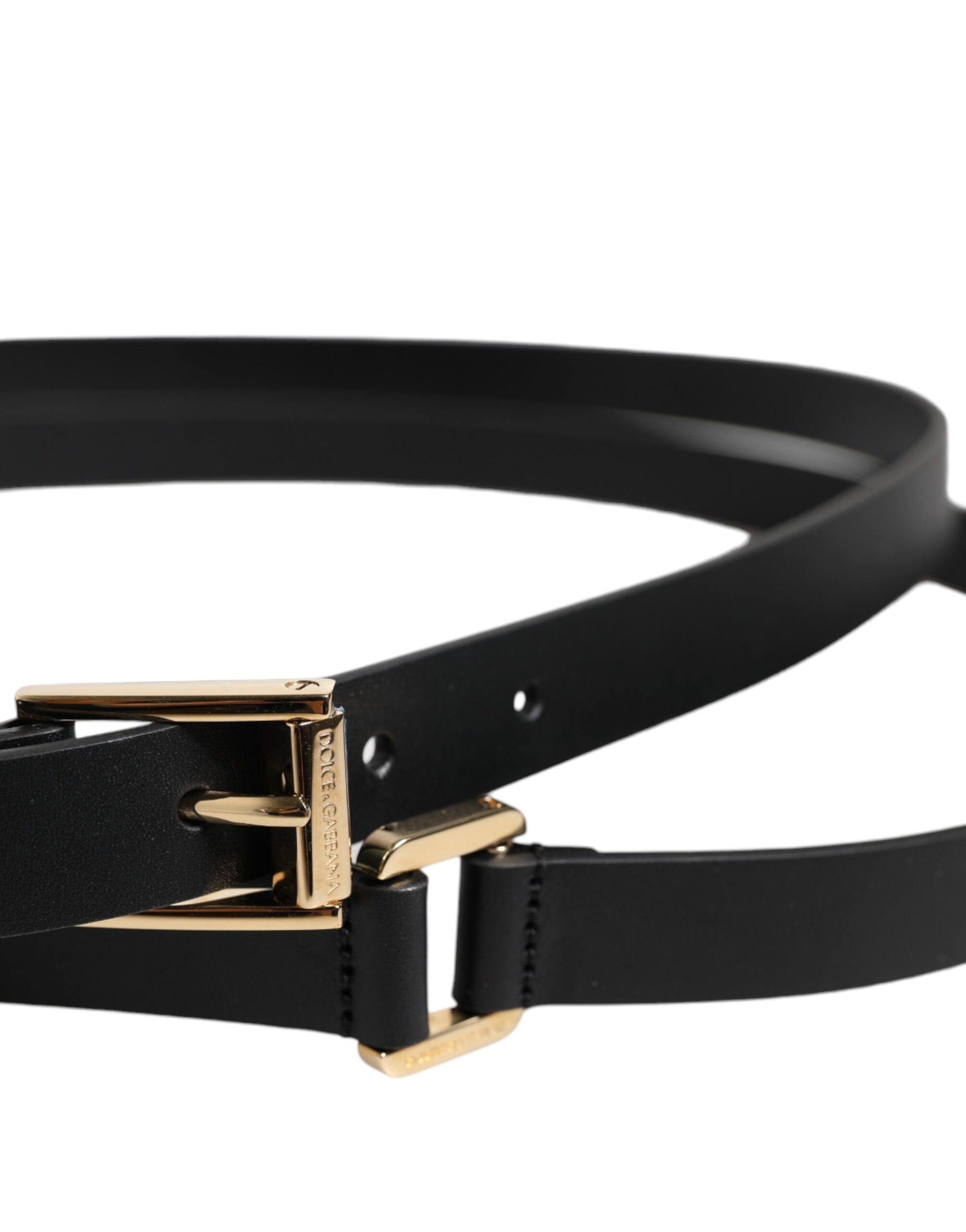 Dolce & Gabbana Black Classic Gold Metal Logo Buckle Belt