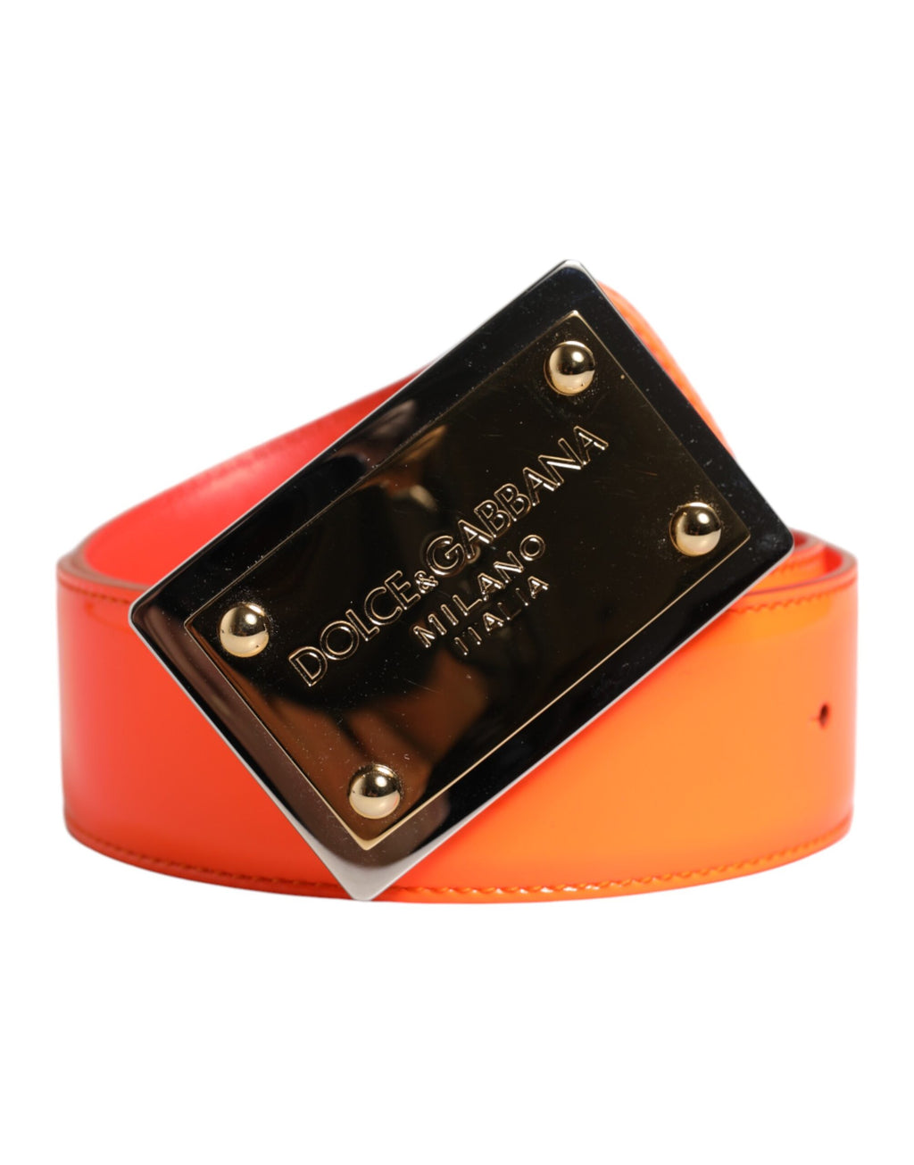 Dolce & Gabbana Orange Gold Tone Metal Logo Buckle Belt