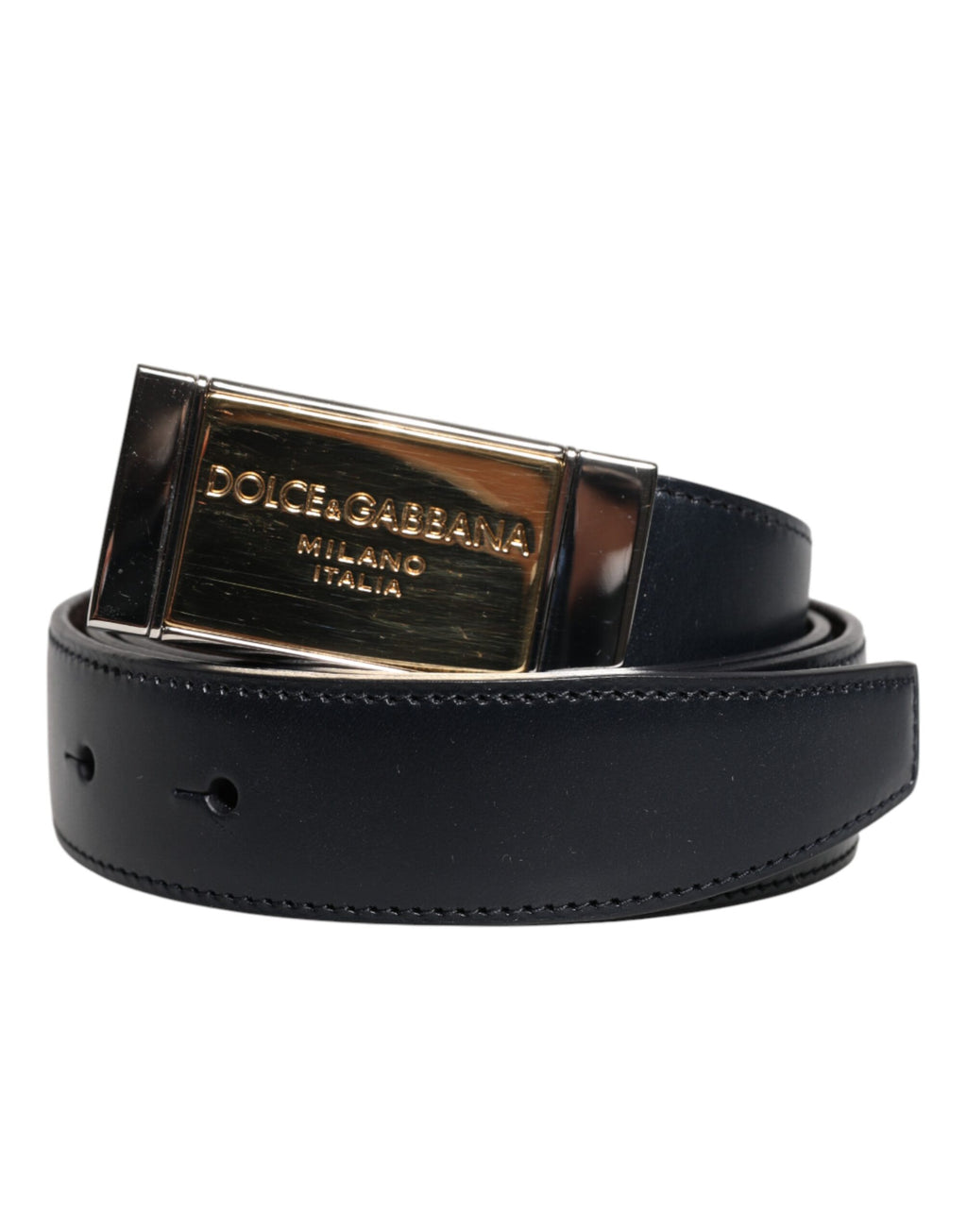 Dolce & Gabbana Black Blue Leather Gold Buckle Reversible Belt