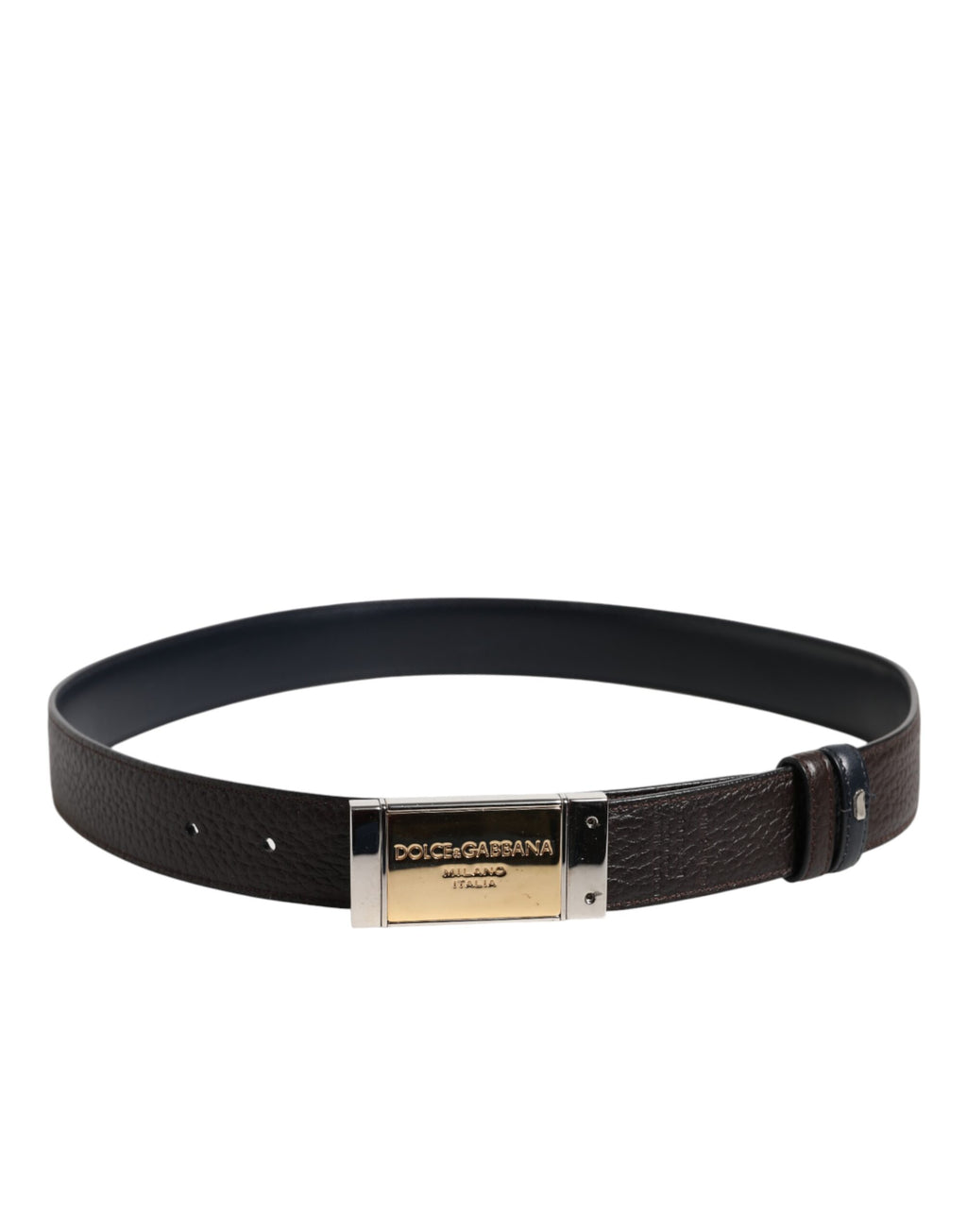 Dolce & Gabbana Black Blue Leather Gold Buckle Reversible Belt