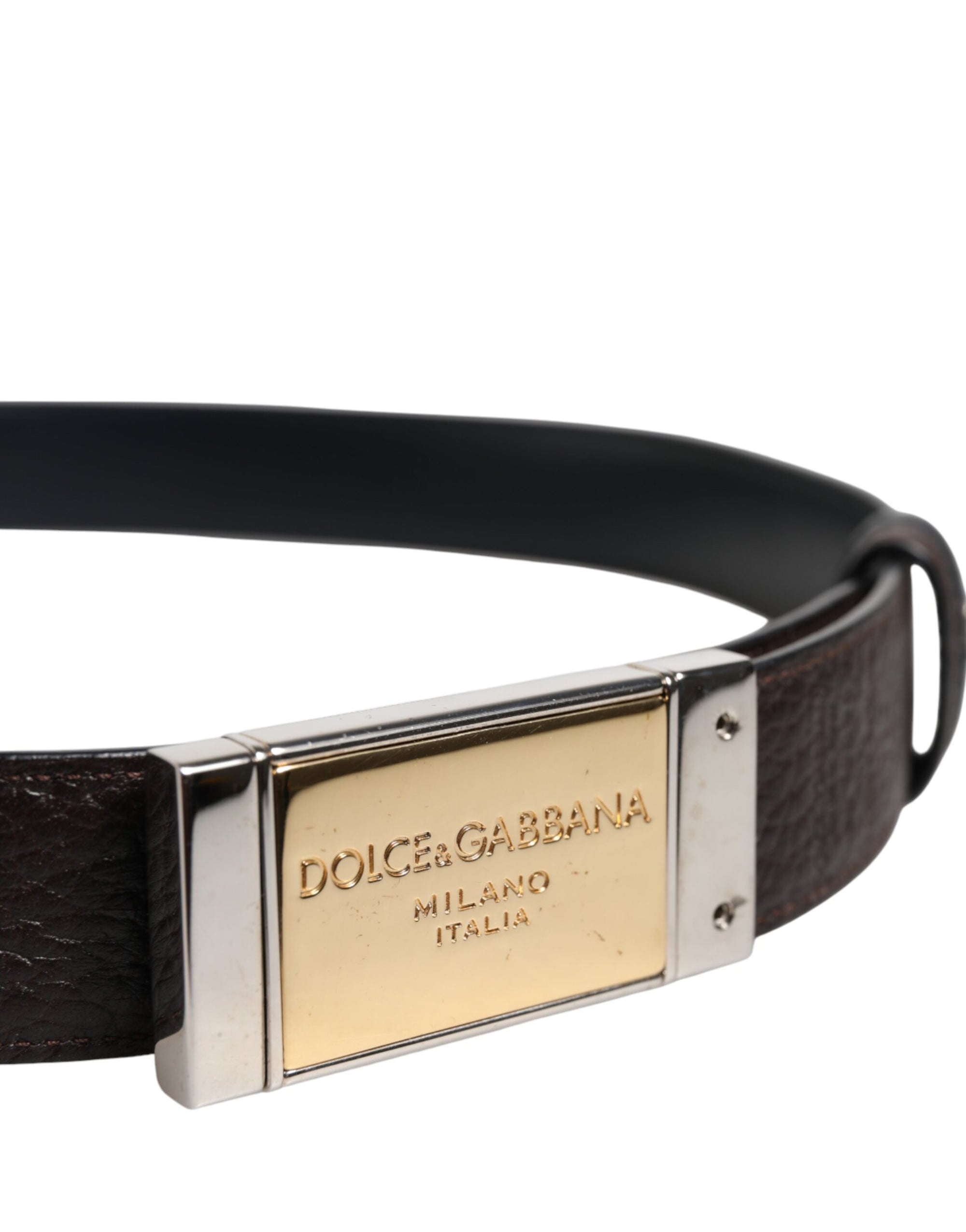 Dolce & Gabbana Black Blue Leather Gold Buckle Reversible Belt