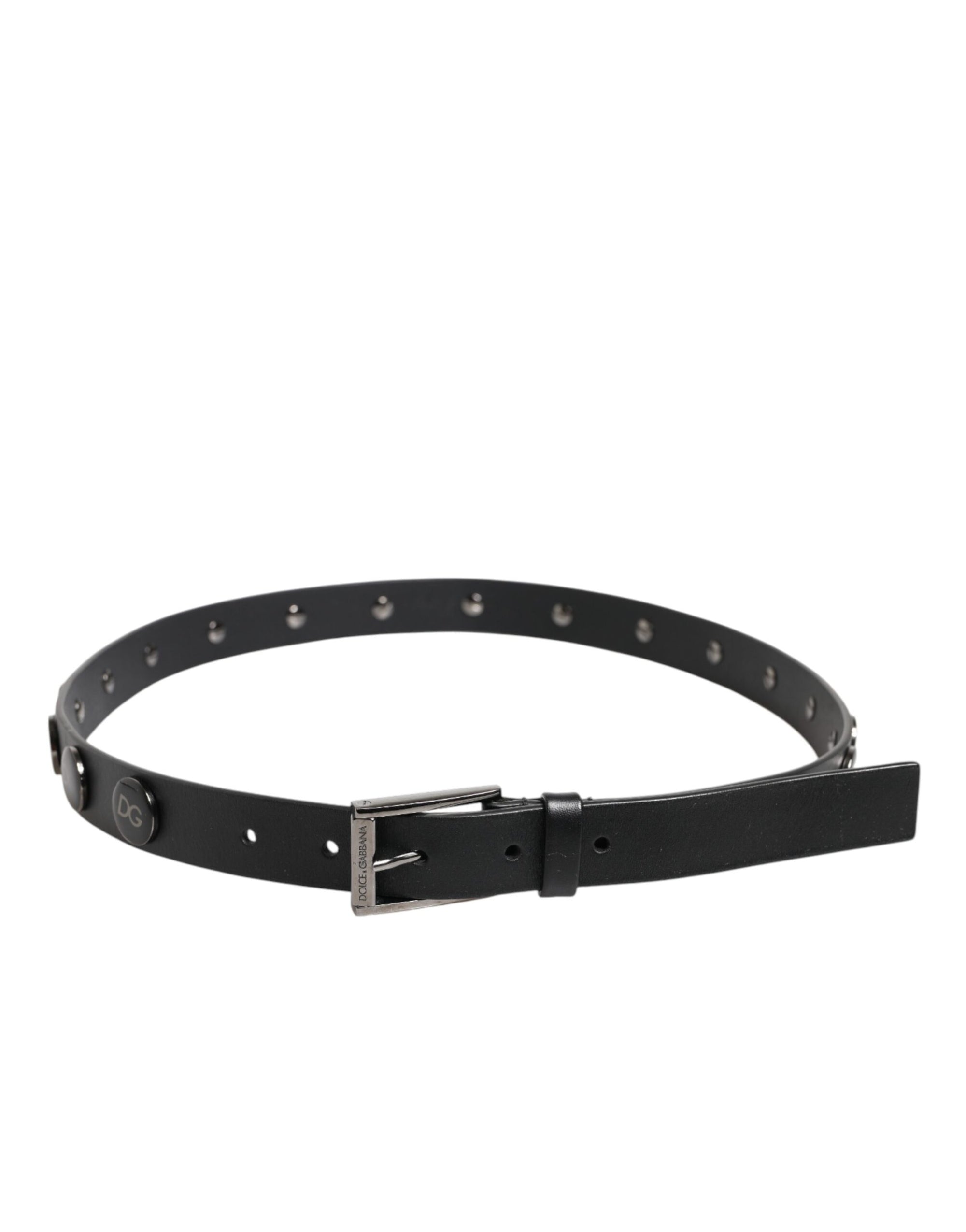 Dolce & Gabbana Black Luxury Leather DG Studs Buckle Belt