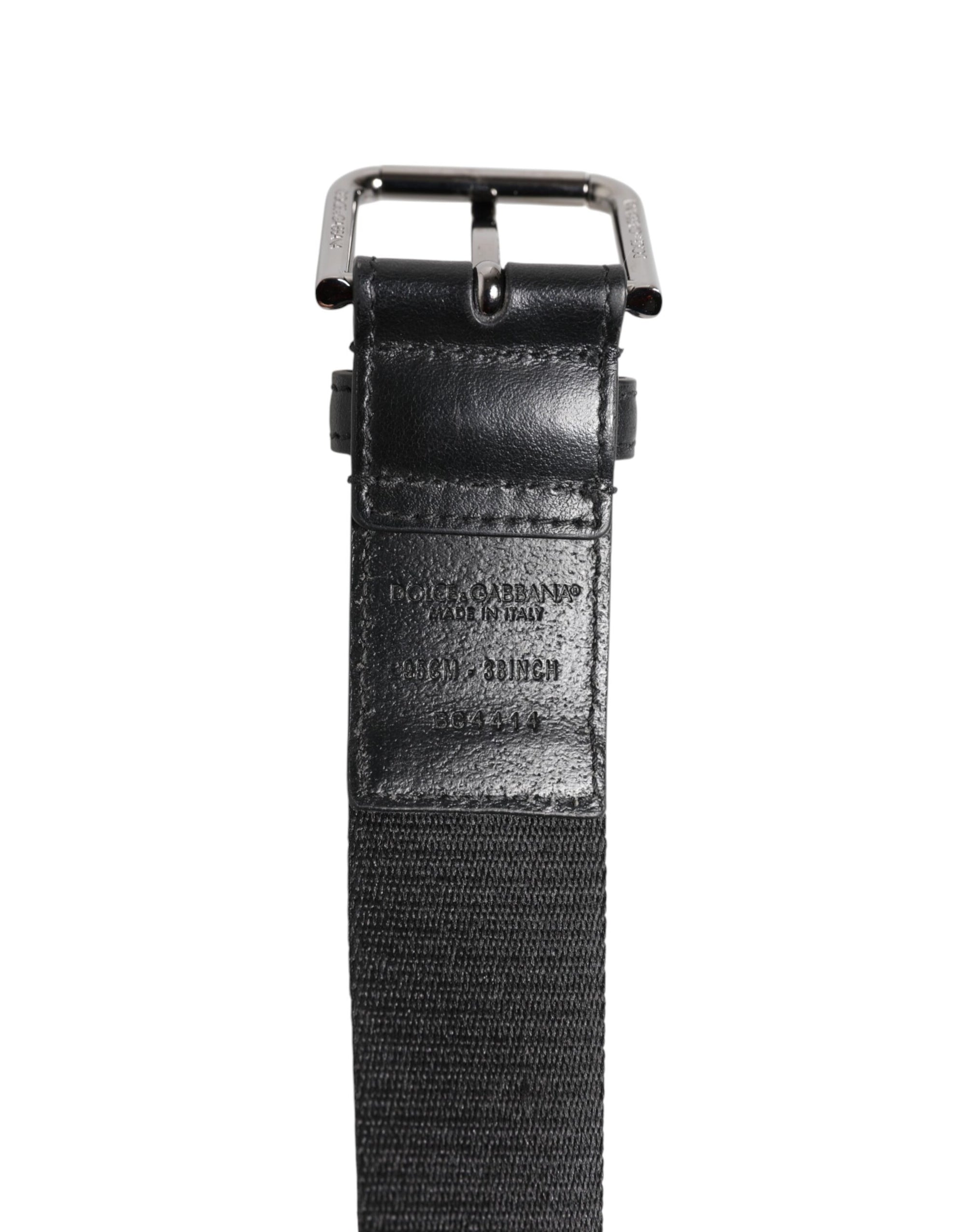 Dolce & Gabbana Black Blue DG Logo Silver Metal Buckle Belt