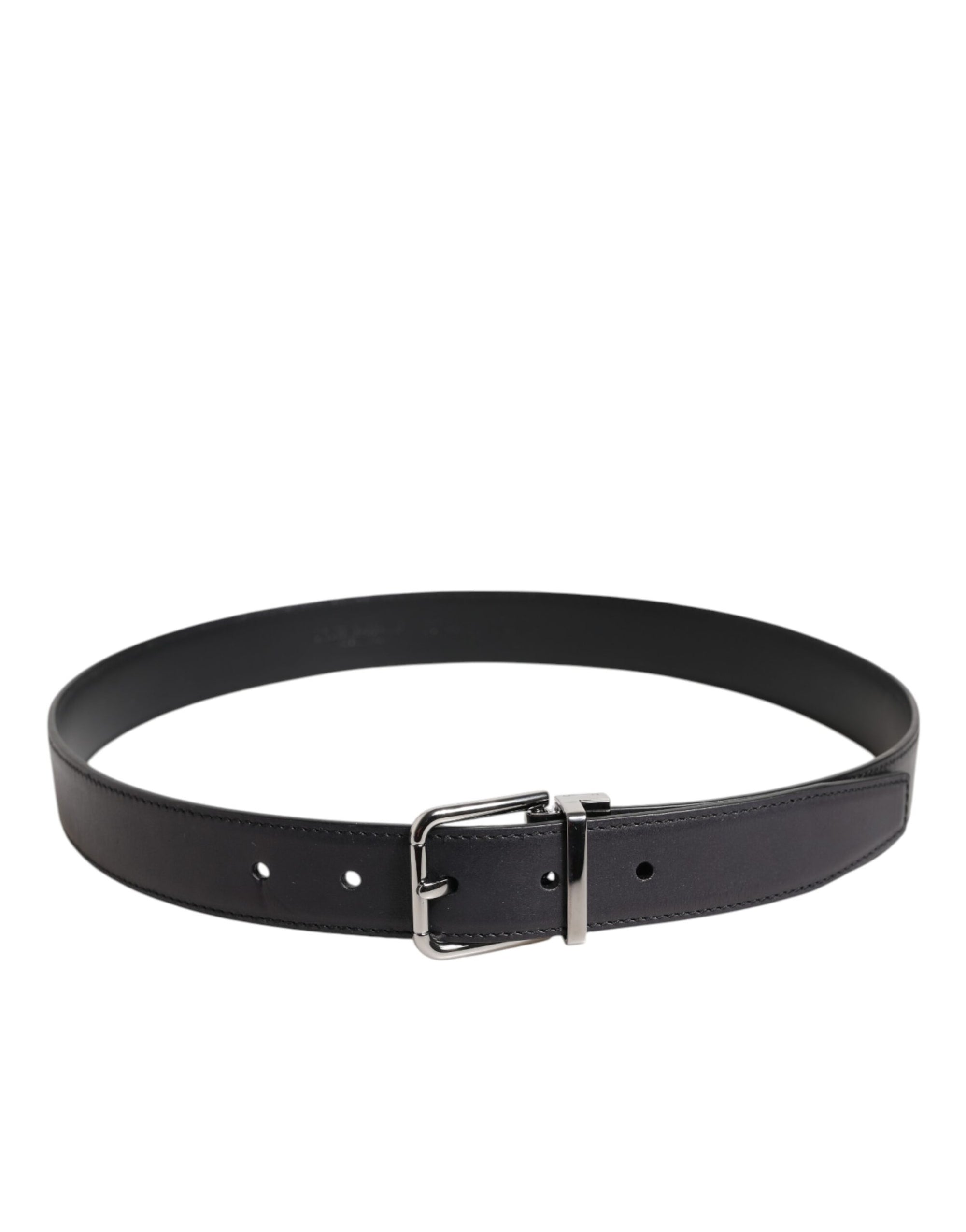 Dolce & Gabbana Black Classic Calf Leather Silver Buckle Belt