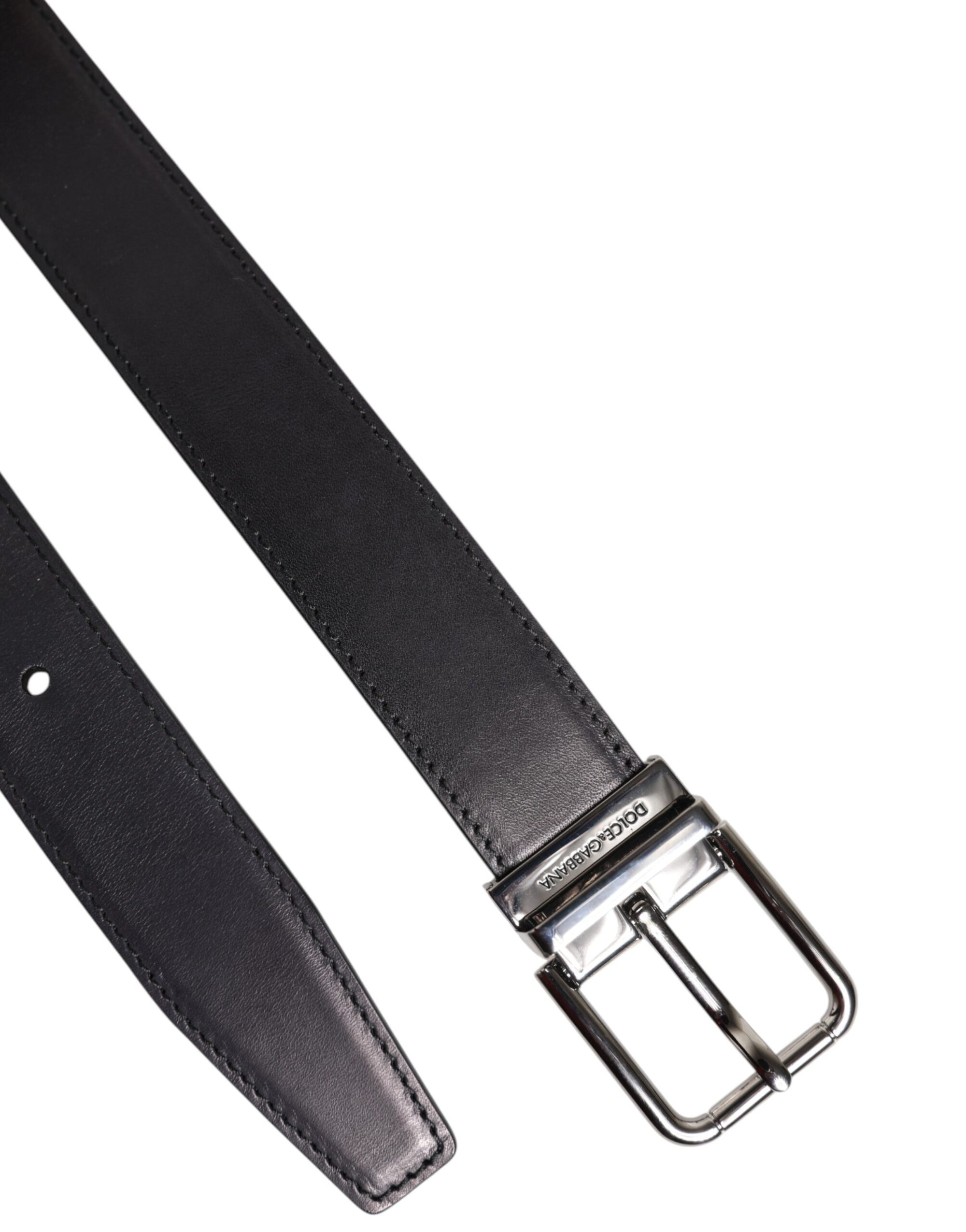 Dolce & Gabbana Black Classic Calf Leather Silver Buckle Belt