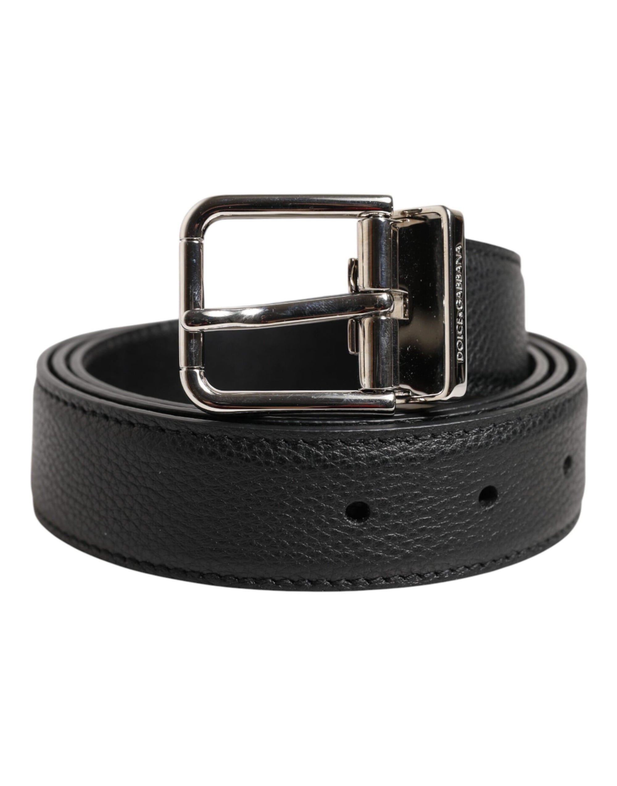Dolce & Gabbana Black Calf Leather Classic Metal Buckle Belt