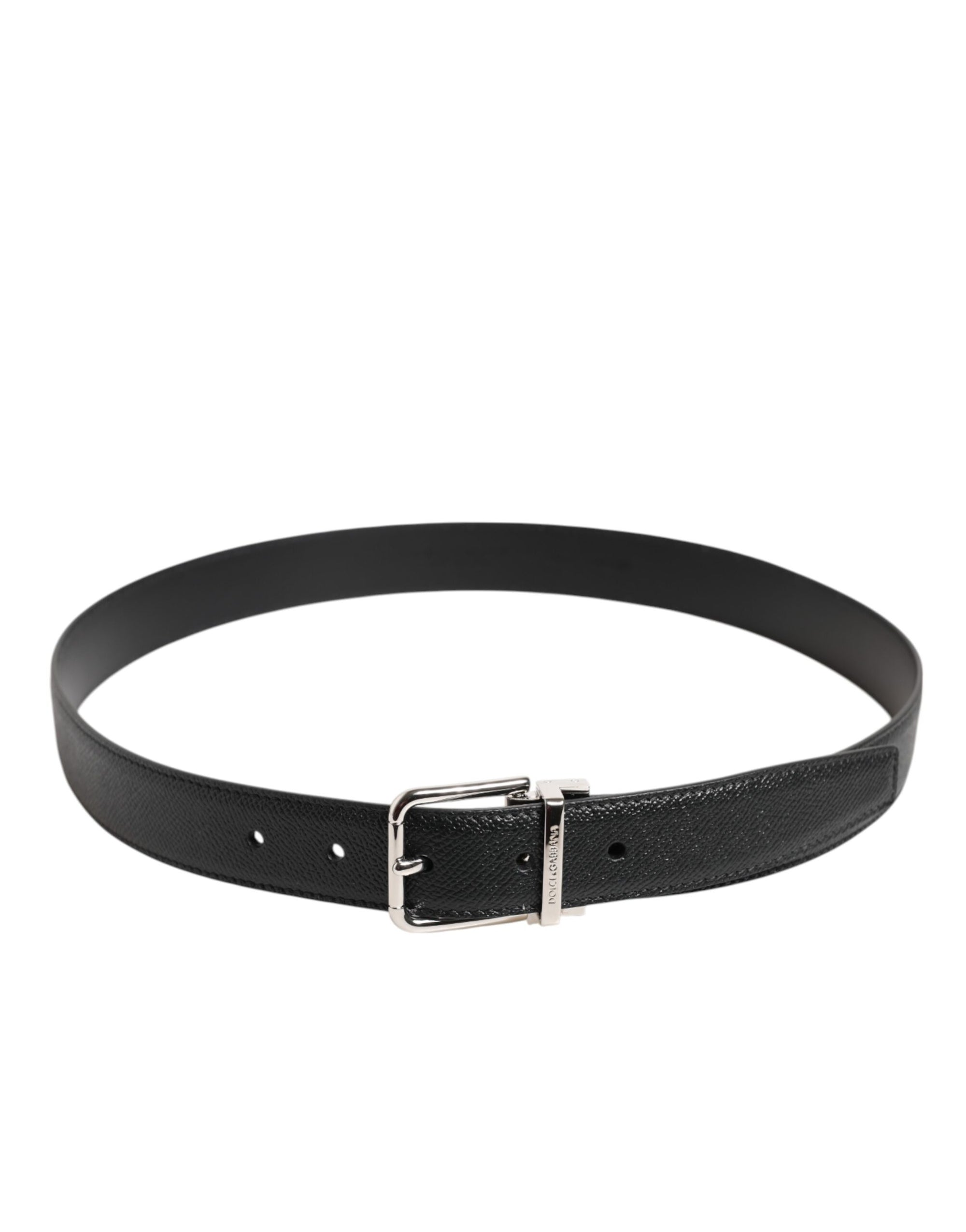 Dolce & Gabbana Black Calf Leather Silver Metal Buckle Belt