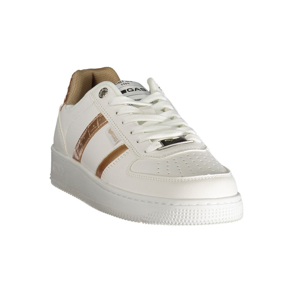Gas "White Polyester Women Sneaker with Bronze Detailing"