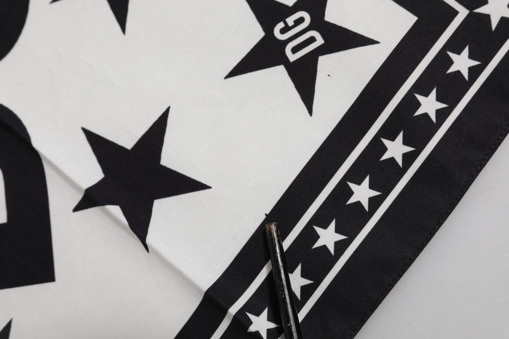 Dolce & Gabbana Black White Crown Cotton Square Foulard Scarf