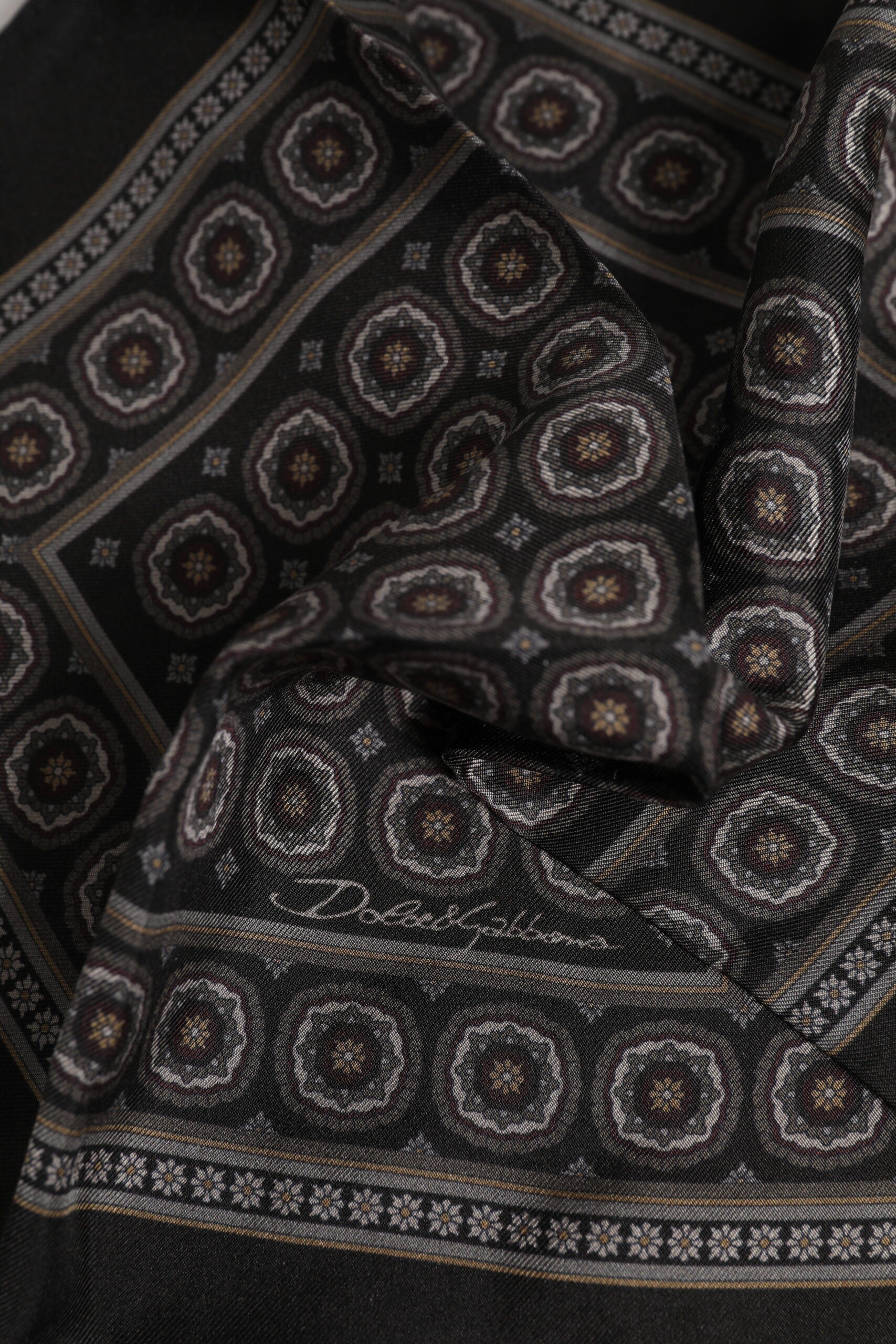 Dolce & Gabbana Black Silk Printed Square Men Foulard Scarf