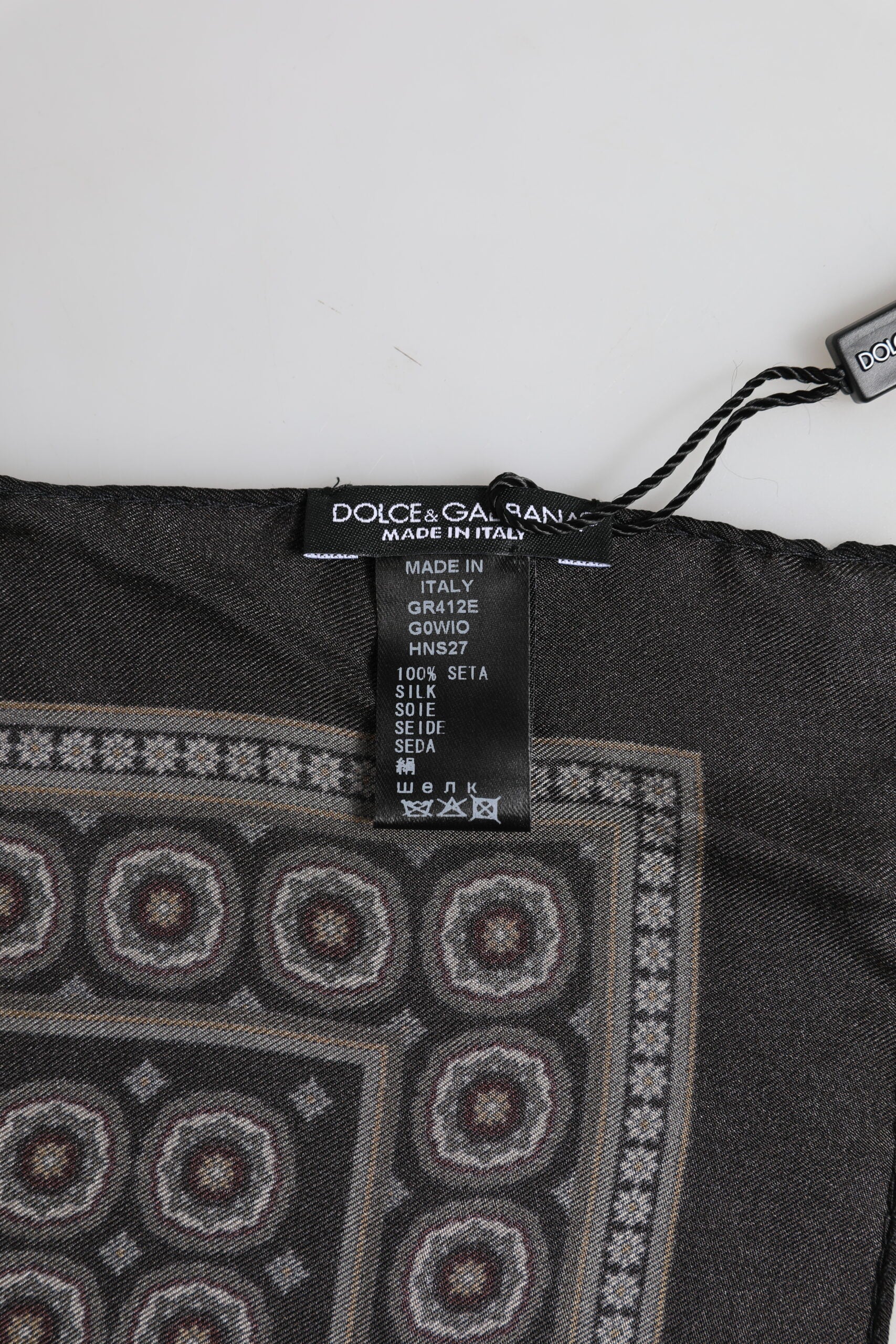 Dolce & Gabbana Black Silk Printed Square Men Foulard Scarf