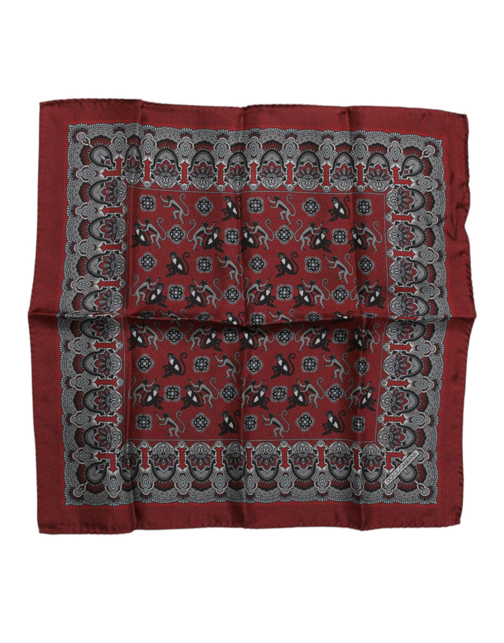 Dolce & Gabbana Maroon Monkey Print Silk Square Foulard Scarf