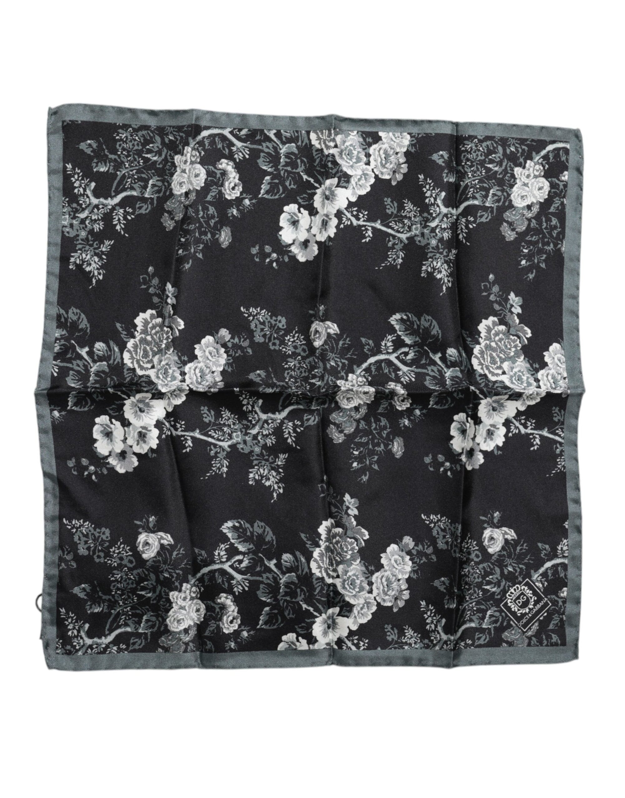 Dolce & Gabbana Black Floral Print Silk Square Foulard Scarf