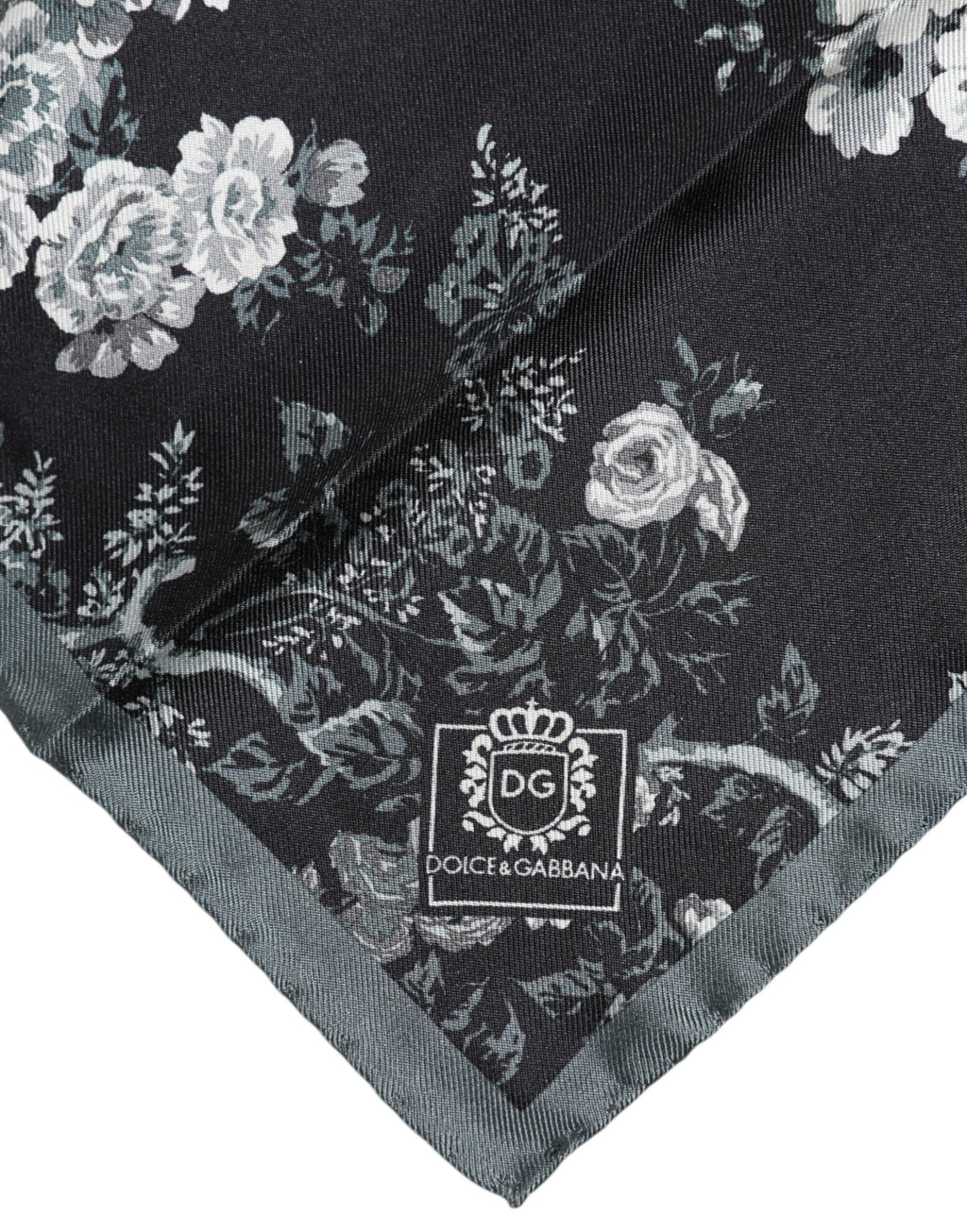 Dolce & Gabbana Black Floral Print Silk Square Foulard Scarf