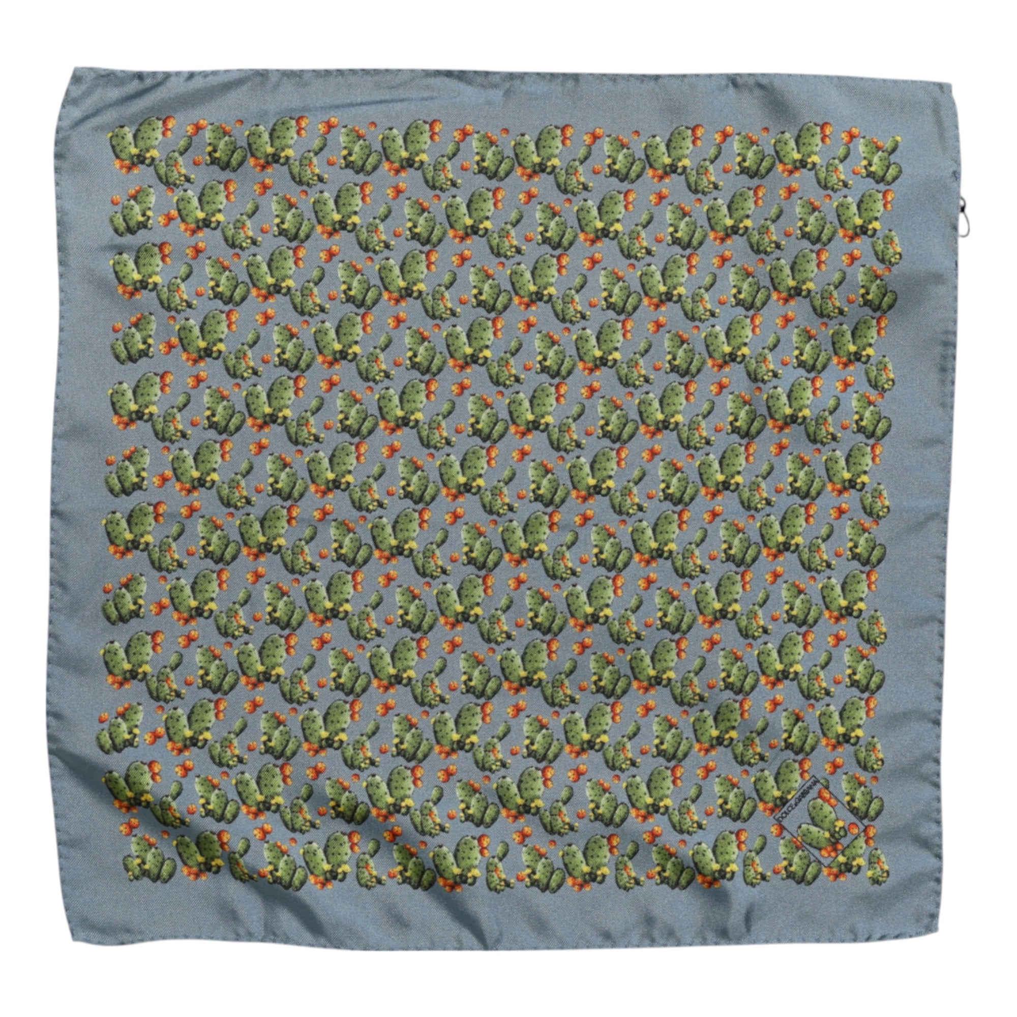Dolce & Gabbana Gray Green Cactus Print Square Foulard Scarf