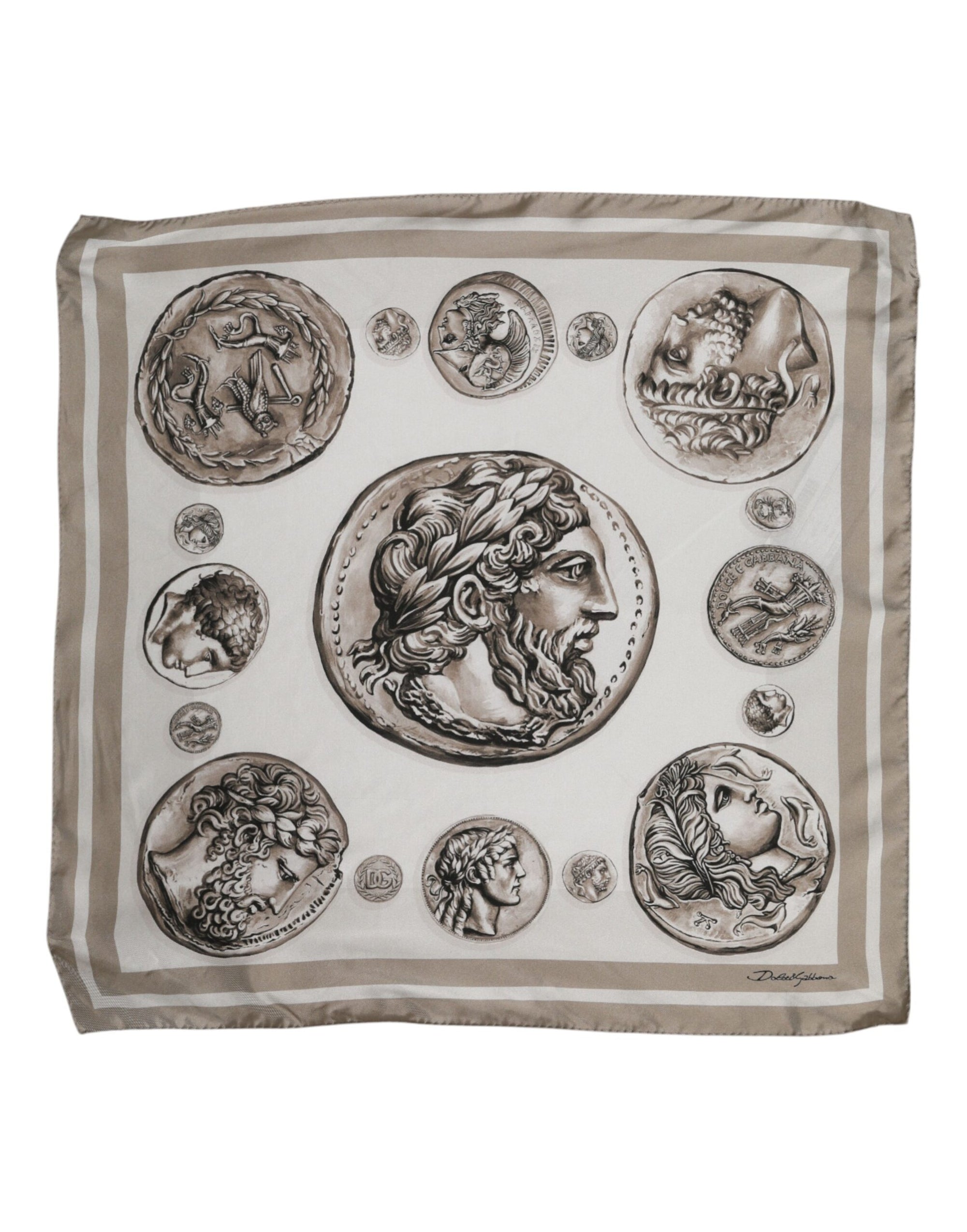 Dolce & Gabbana Beige Graphic Silk Square Men Foulard Scarf