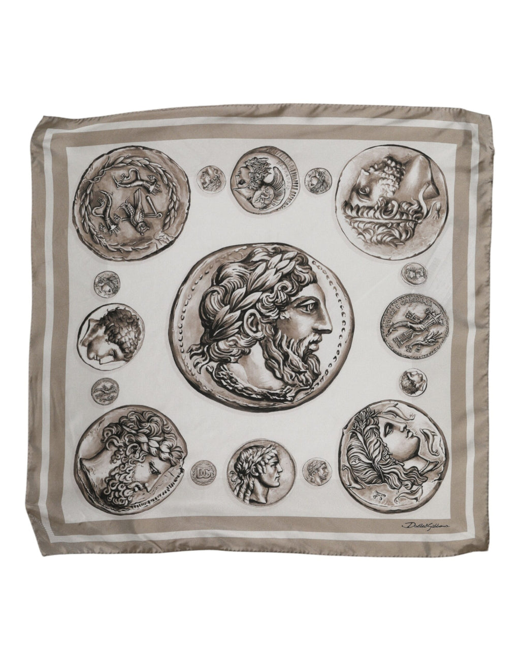 Dolce & Gabbana Beige Graphic Silk Square Men Foulard Scarf