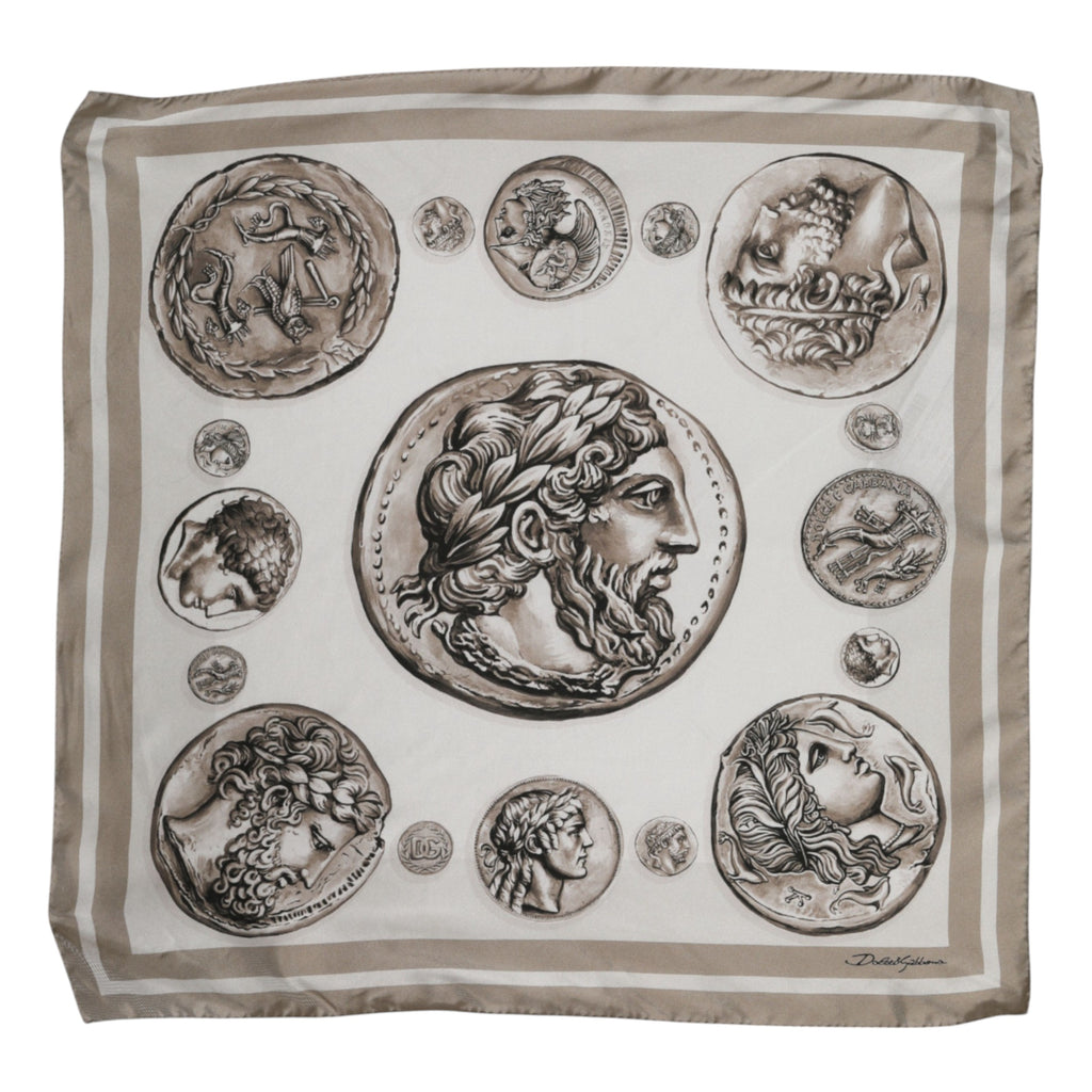Dolce & Gabbana Beige Graphic Silk Square Men Foulard Scarf