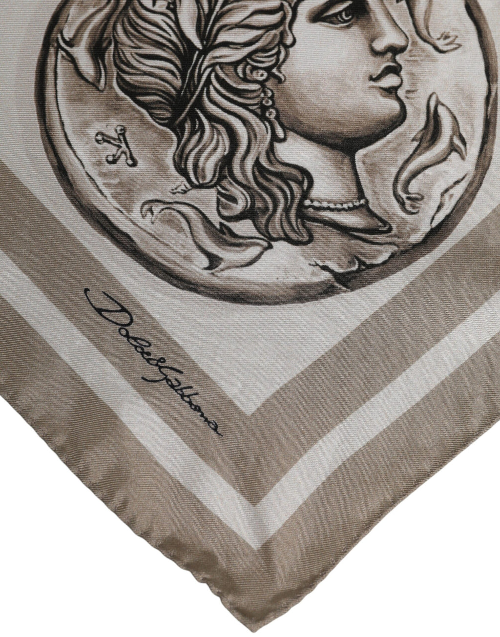 Dolce & Gabbana Beige Graphic Silk Square Men Foulard Scarf
