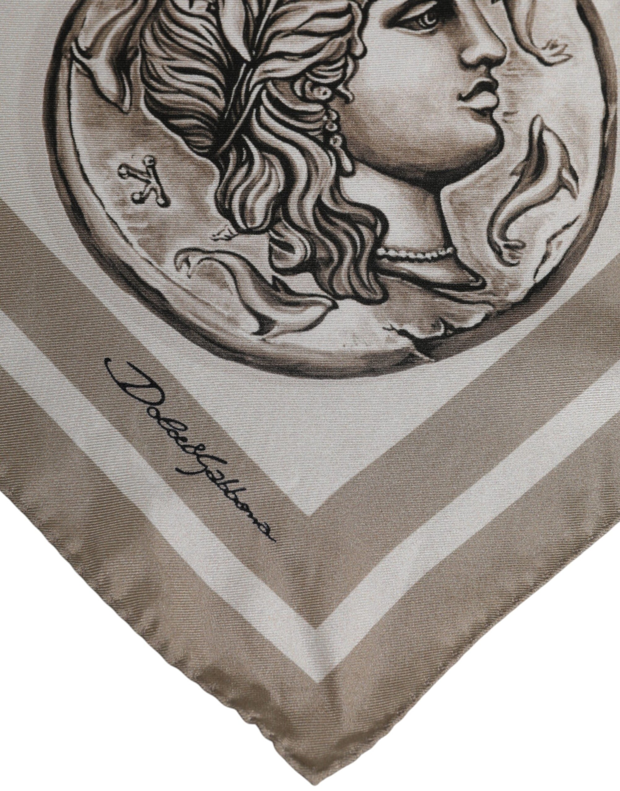 Dolce & Gabbana Beige Graphic Silk Square Men Foulard Scarf