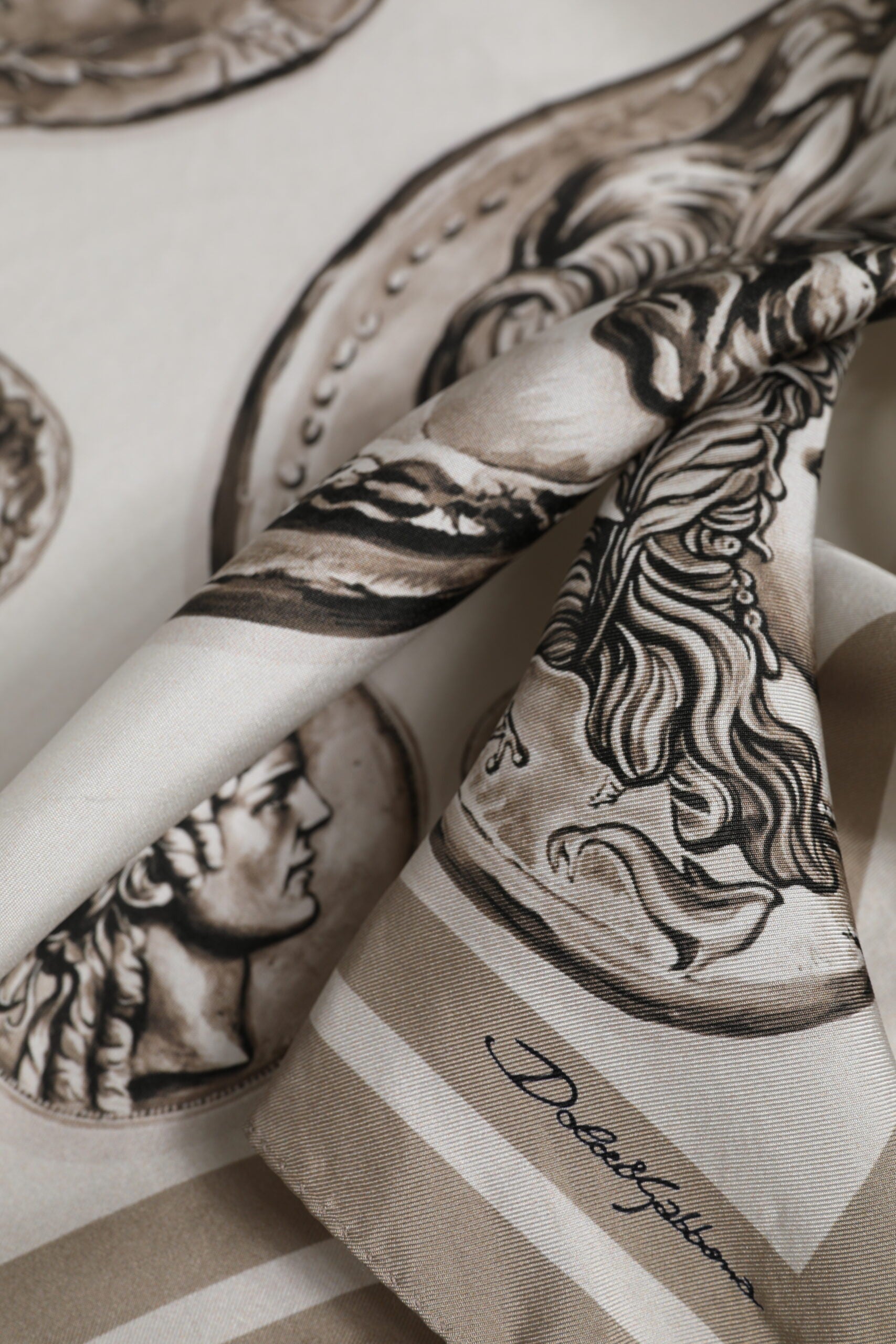 Dolce & Gabbana Beige Graphic Silk Square Men Foulard Scarf