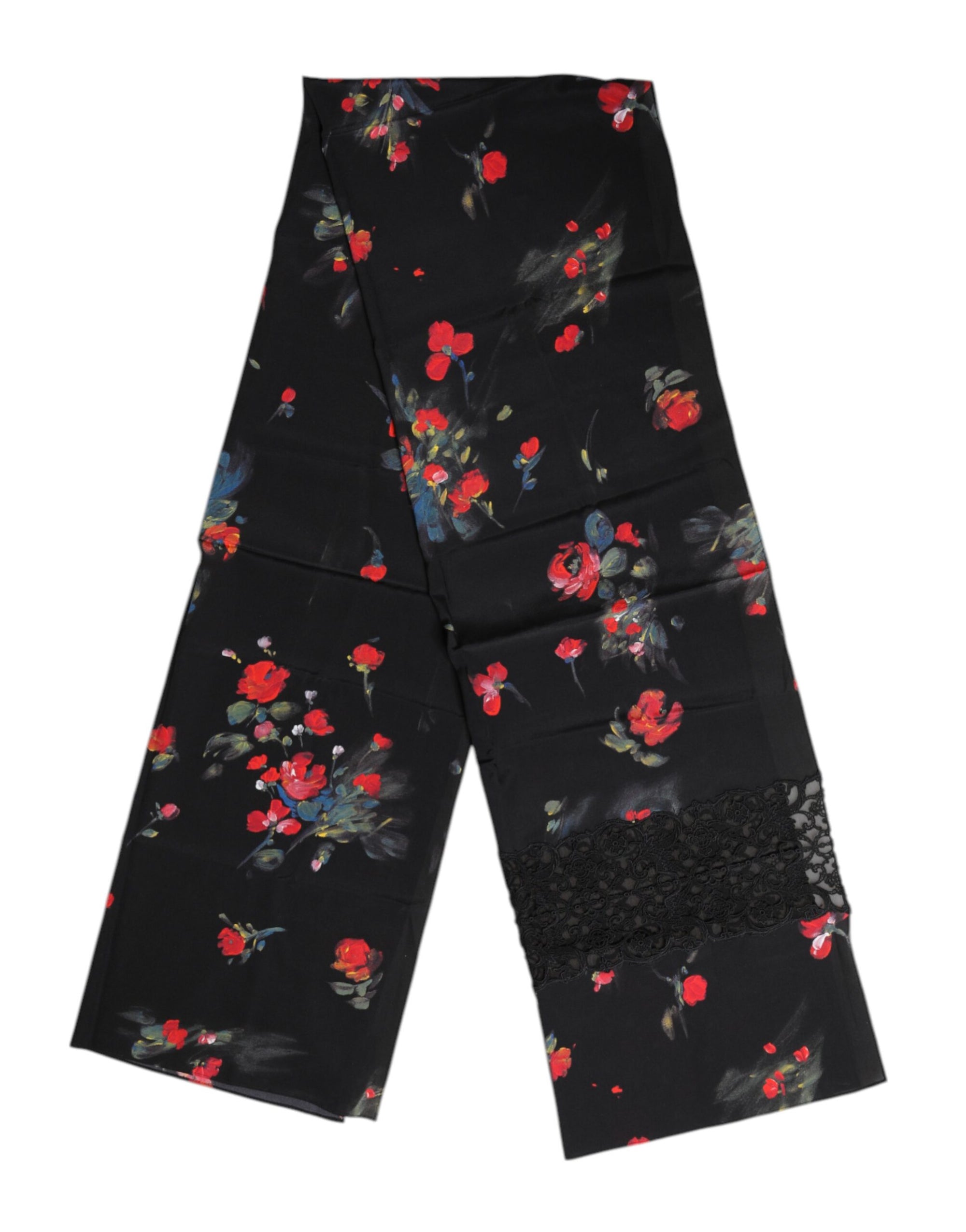 Dolce & Gabbana Black Floral Print Neck Warmer Wrap Scarf