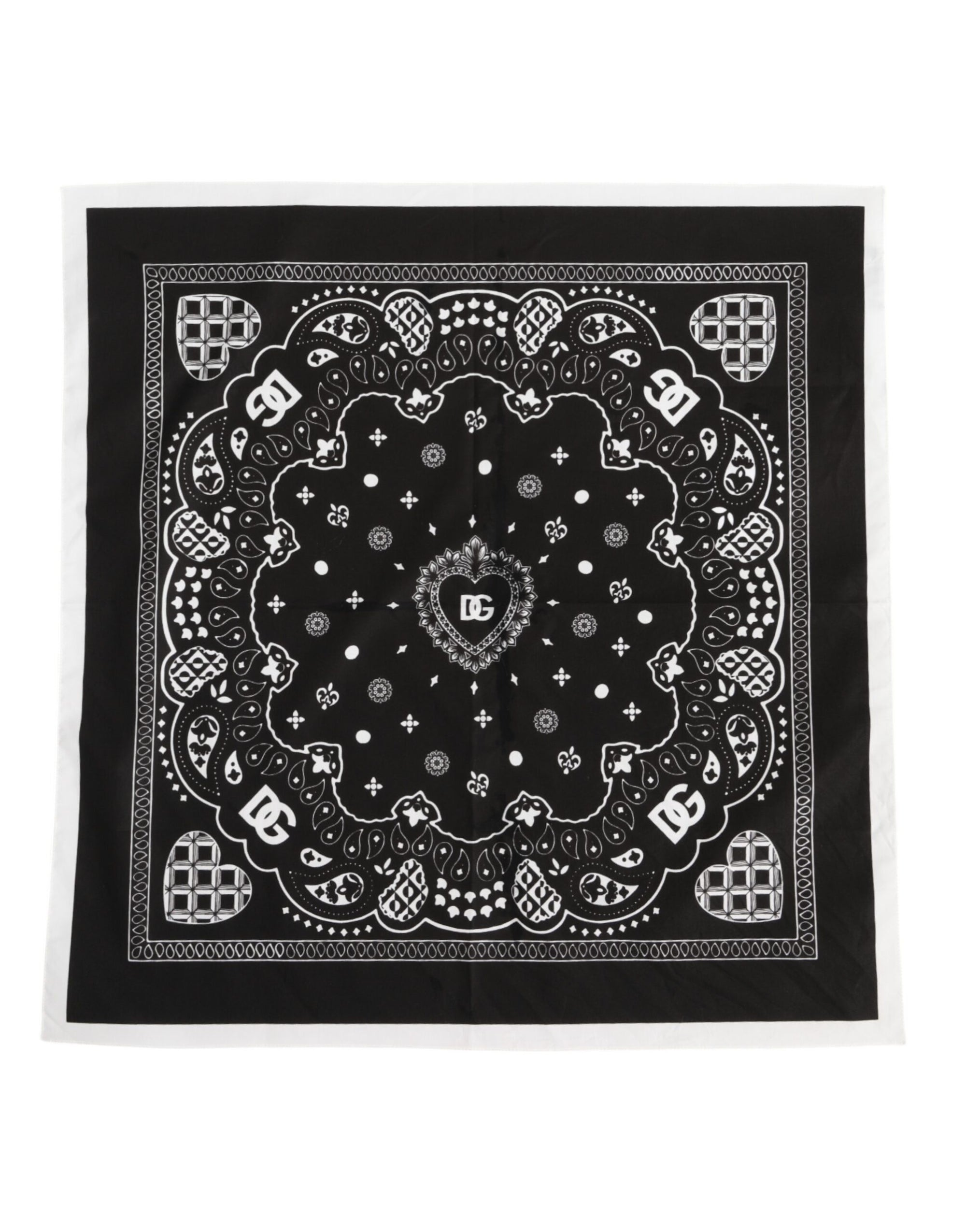 Dolce & Gabbana Black White Bandana Square Men Foulard Scarf