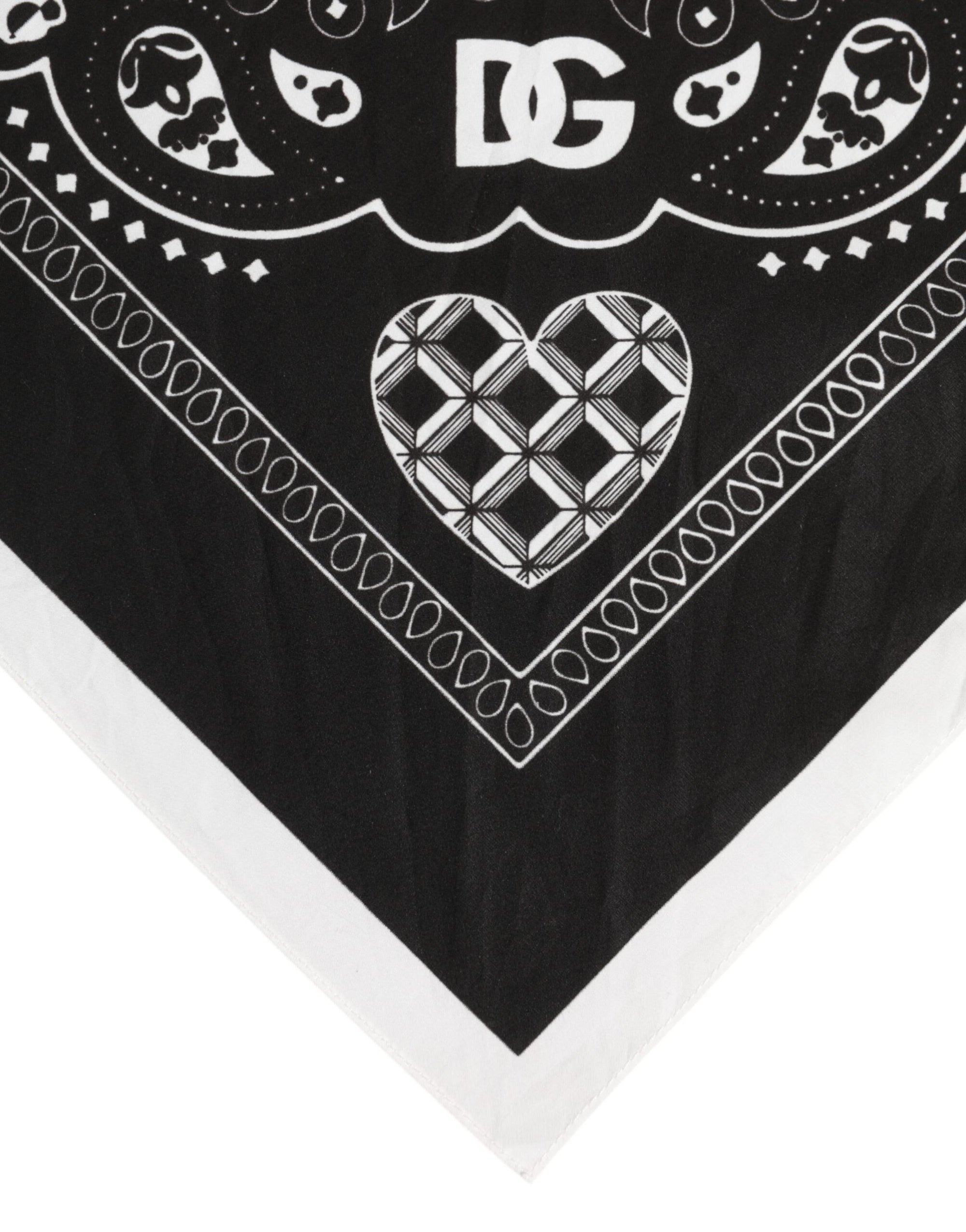 Dolce & Gabbana Black White Bandana Square Men Foulard Scarf