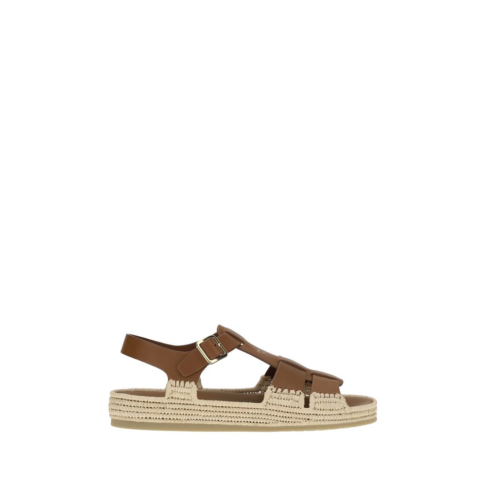 Prada Leather and Raffia Sandals